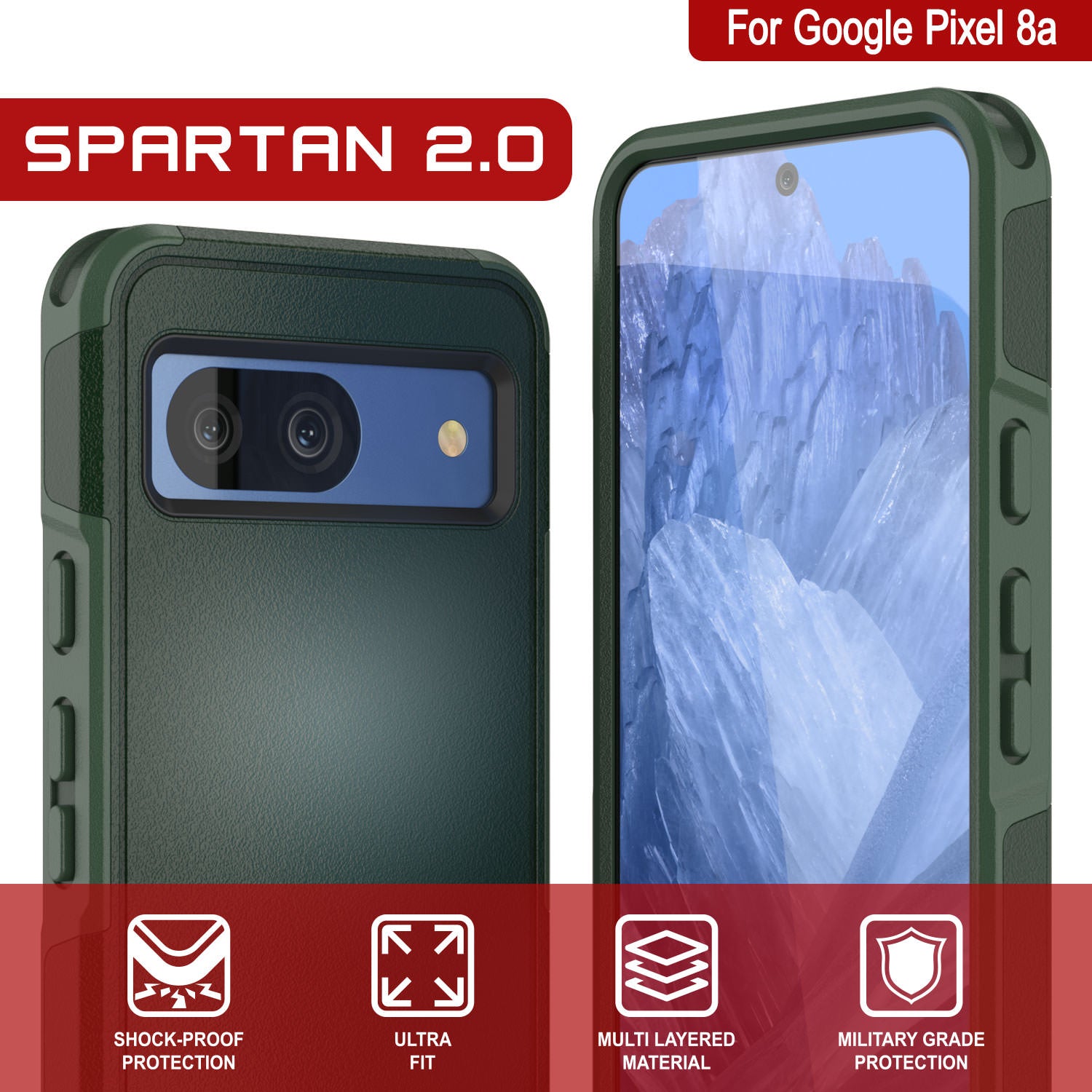 PunkCase Google Pixel 9 Case, [Spartan 2.0 Series] Clear Rugged Heavy Duty Cover W/Built in Screen Protector [Dark Green]