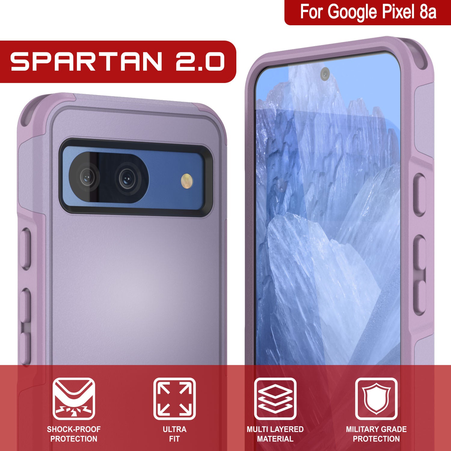 PunkCase Google Pixel 9 Pro Case, [Spartan 2.0 Series] Clear Rugged Heavy Duty Cover W/Built in Screen Protector [Lilac]