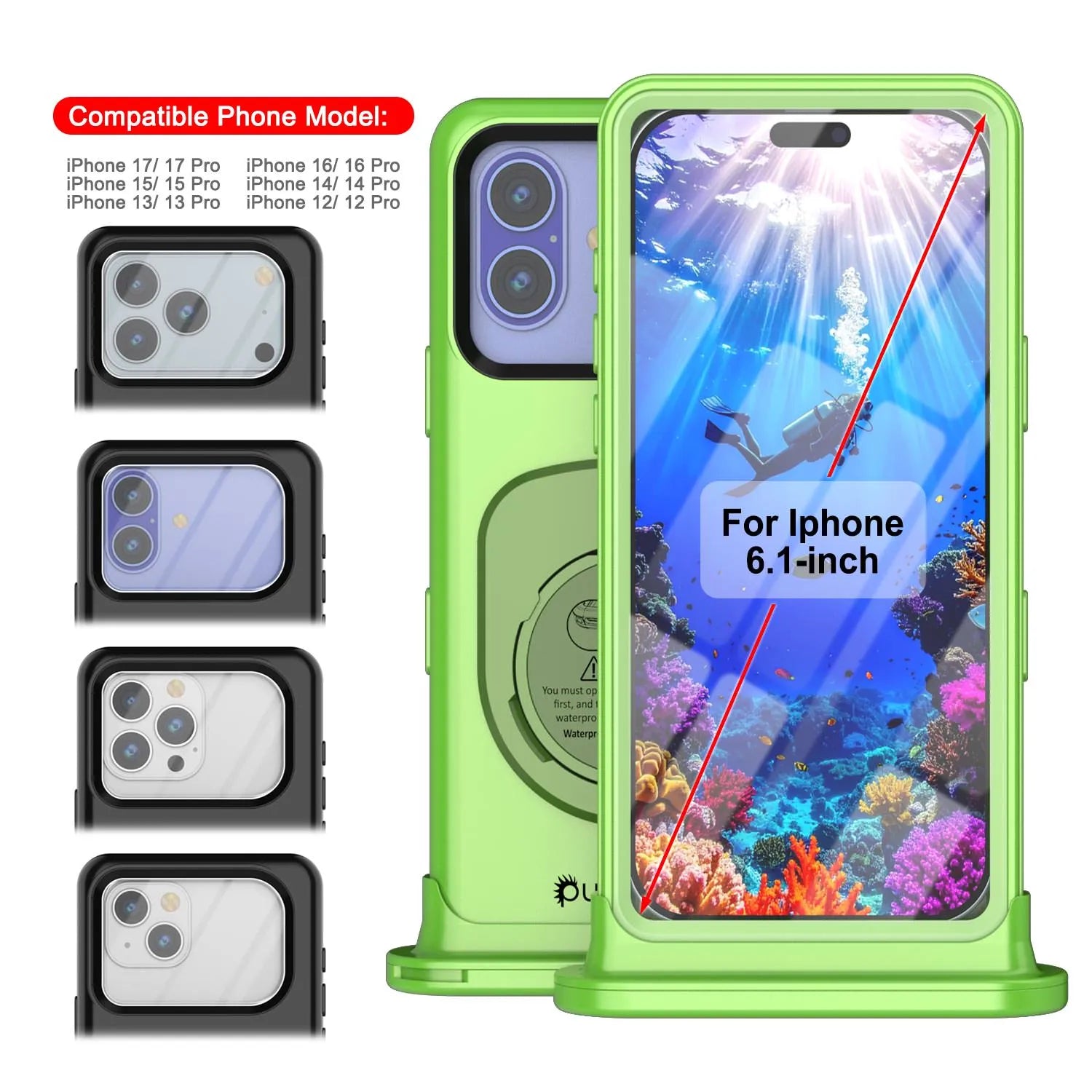 Punkcase Universal 2.0 Waterproof Phone Case for 6.1–6.3" [Green]