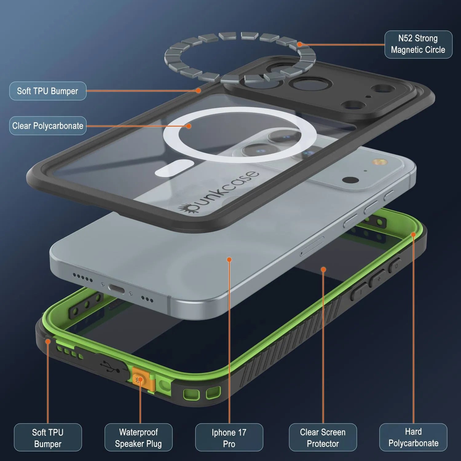 iPhone 17 Pro Waterproof Case, Punkcase [Extreme Series] Armor Cover W/ Built In Screen Protector [Light Green]