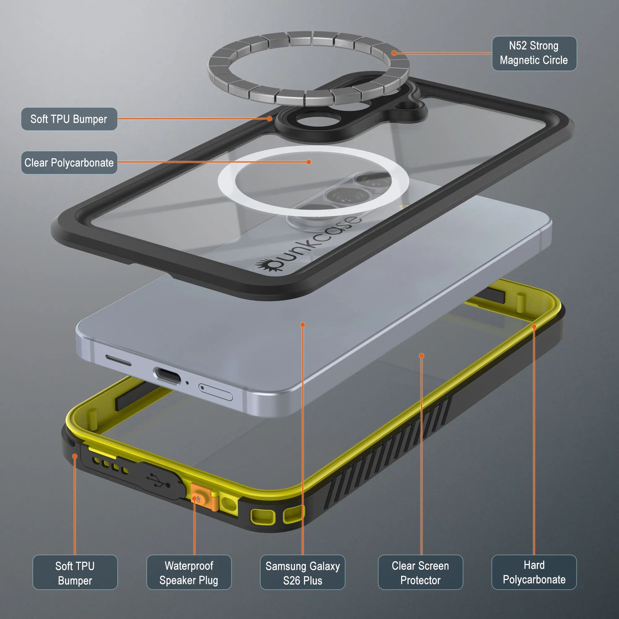Galaxy S26 Plus Waterproof Case, Punkcase [Extreme Mag Series] Armor Cover W/ Built In Screen Protector [Yellow]