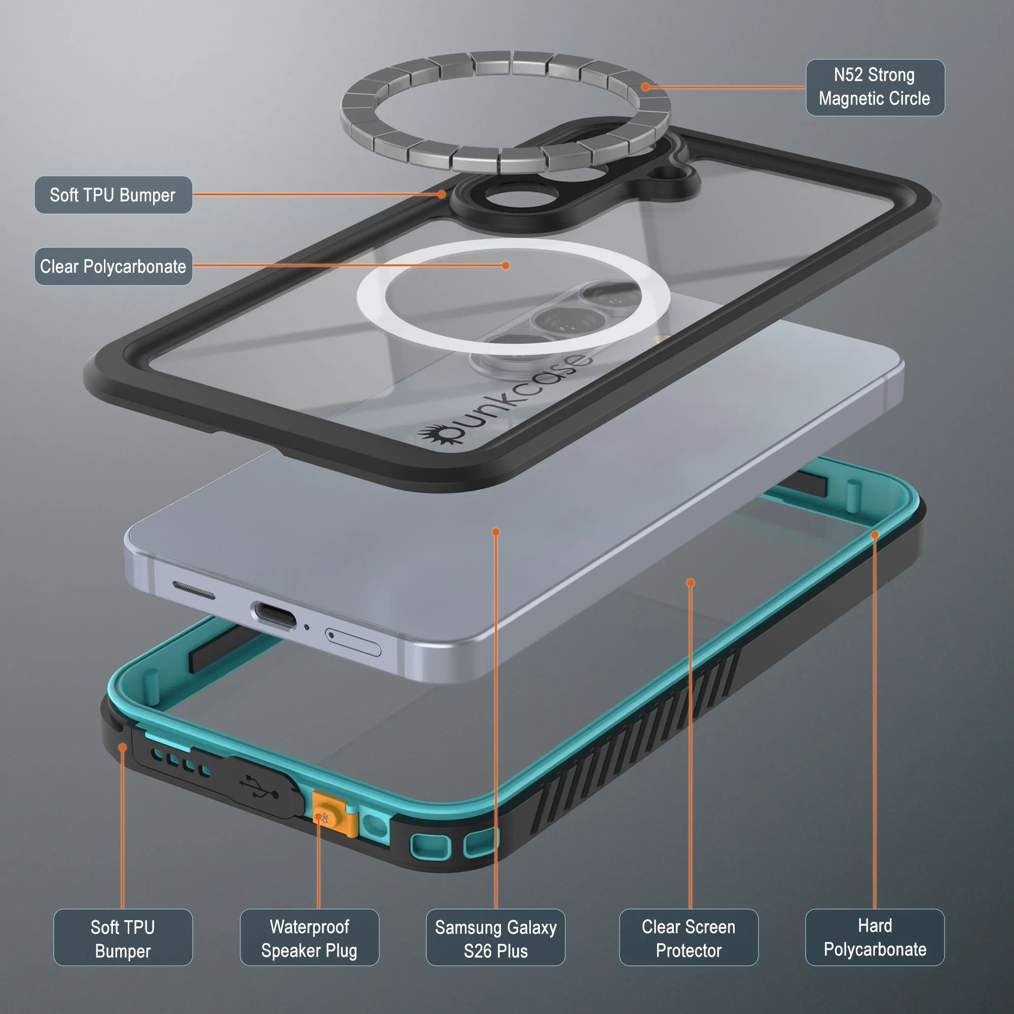 Galaxy S26 Plus Waterproof Case, Punkcase [Extreme Mag Series] Armor Cover W/ Built In Screen Protector [Teal]