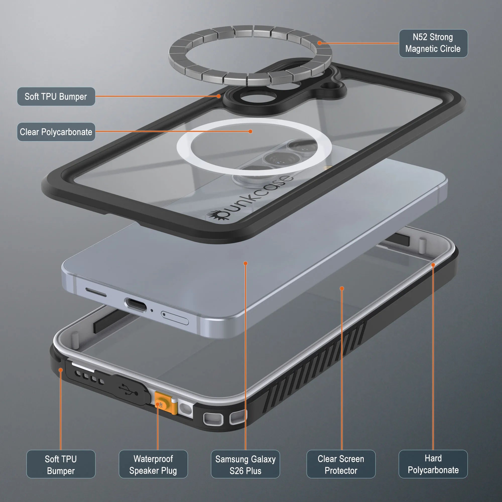Galaxy S26 Plus Waterproof Case, Punkcase [Extreme Mag Series] Armor Cover W/ Built In Screen Protector [White]
