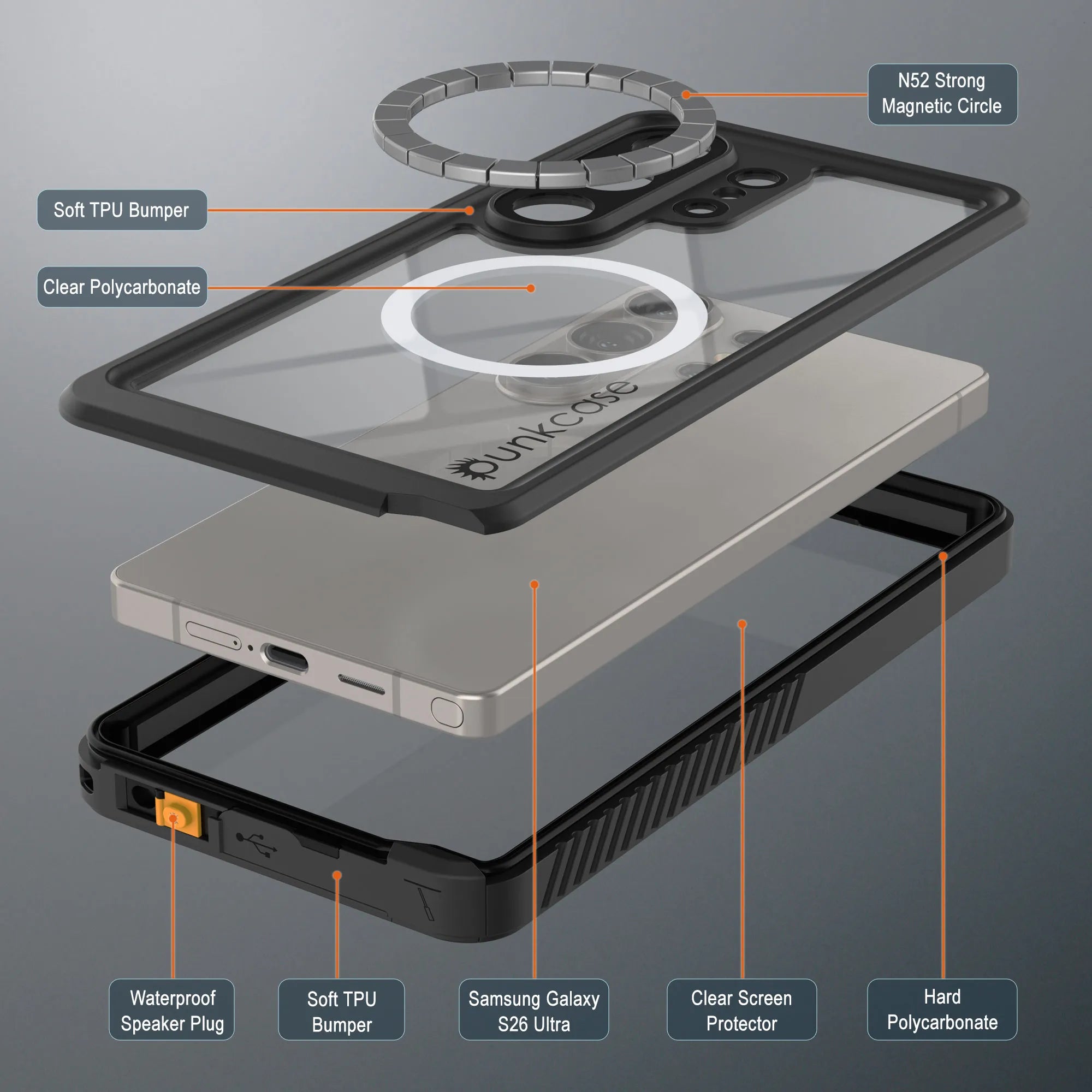 Galaxy S26 Ultra Waterproof Case, Punkcase [Extreme Mag Series] Armor Cover W/ Built In Screen Protector [Black]