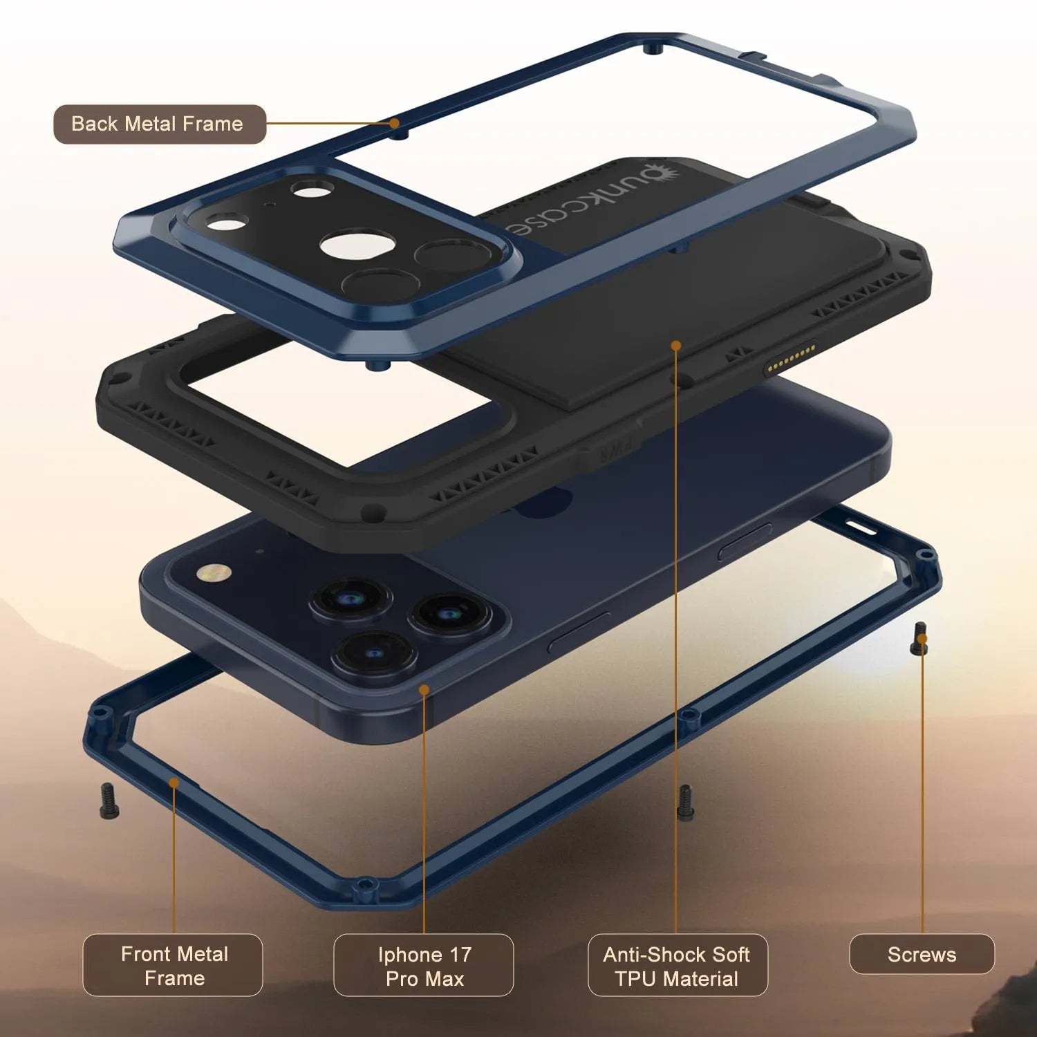 iPhone 17 Pro Max Metal Case, Heavy Duty Military Grade Armor Cover [shock proof] Full Body Hard [Blue]