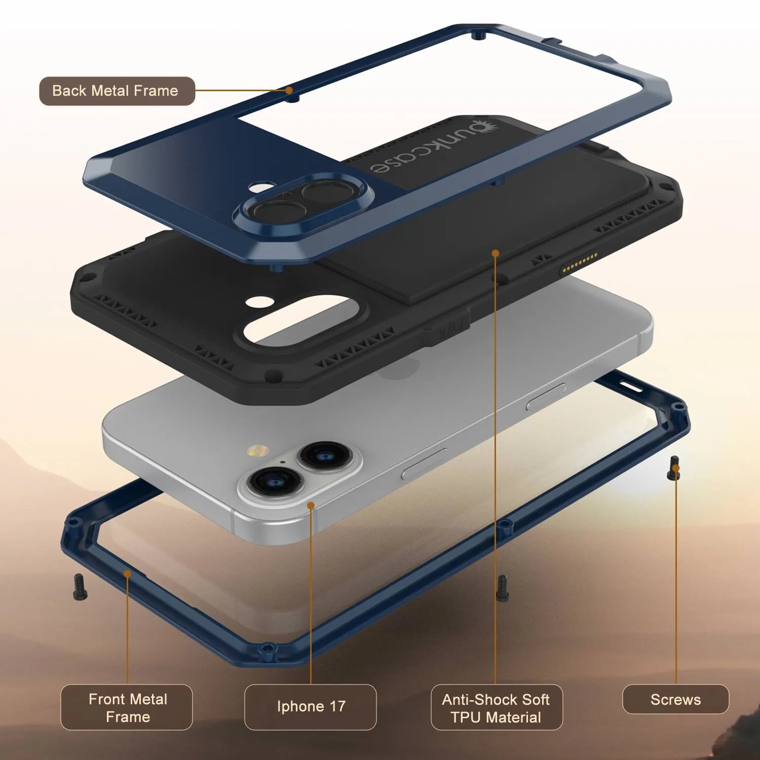 iPhone 17 Metal Case, Heavy Duty Military Grade Armor Cover [shock proof] Full Body Hard [Blue]