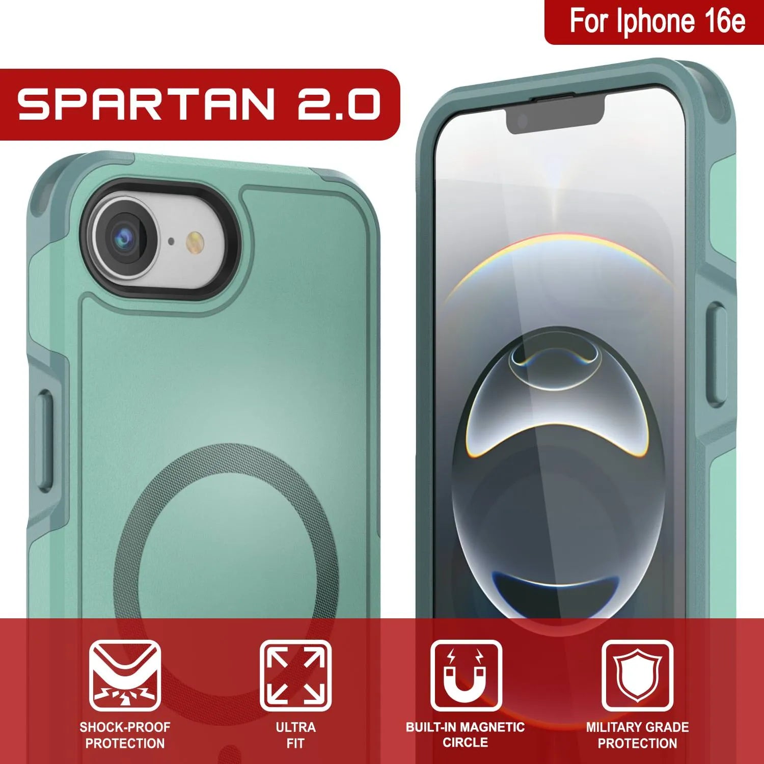 PunkCase iPhone 16e Case, [Spartan 2.0 Series] Clear Rugged Heavy Duty Cover W/Built in Screen Protector [teal]