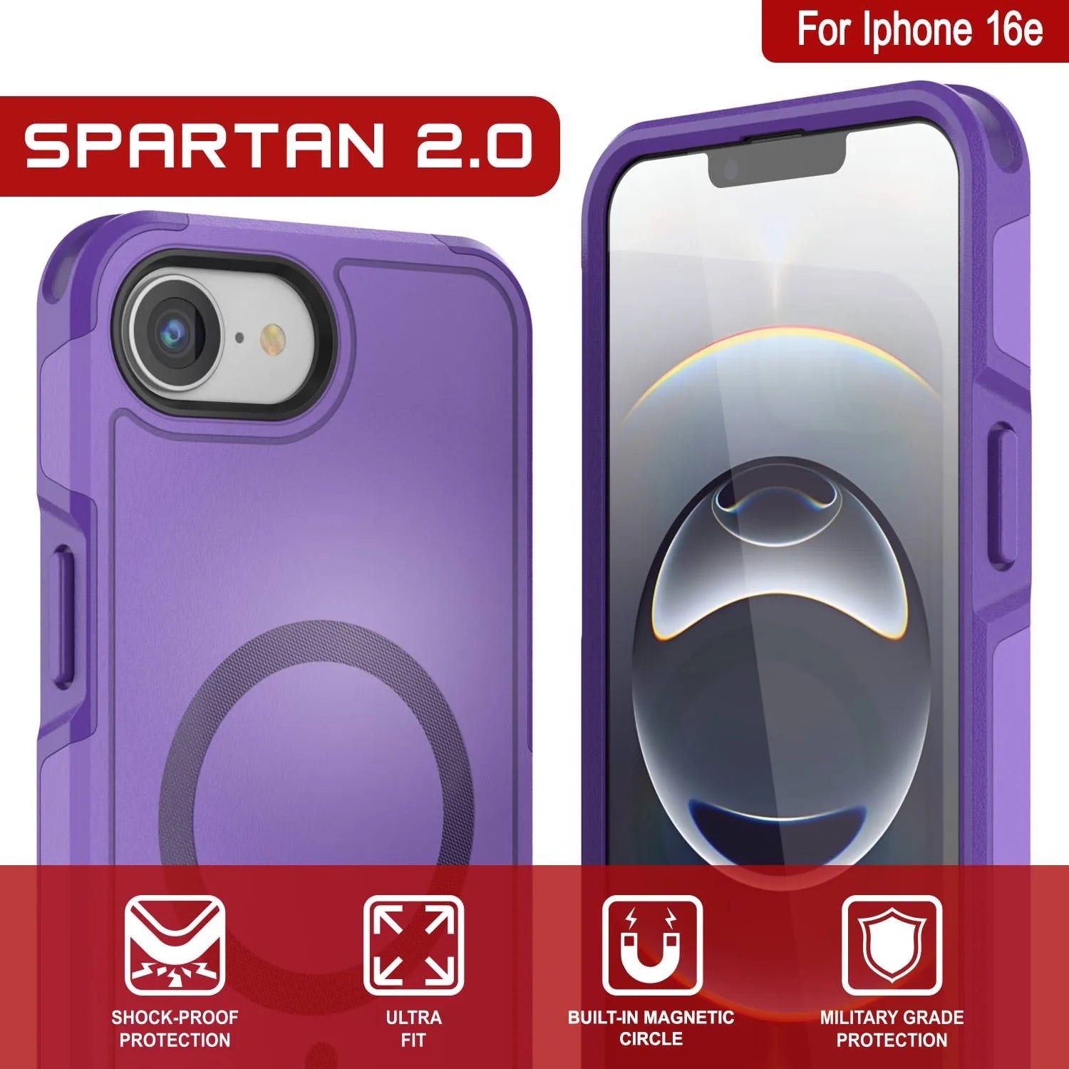 PunkCase iPhone 16e Case, [Spartan 2.0 Series] Clear Rugged Heavy Duty Cover W/Built in Screen Protector [purple]