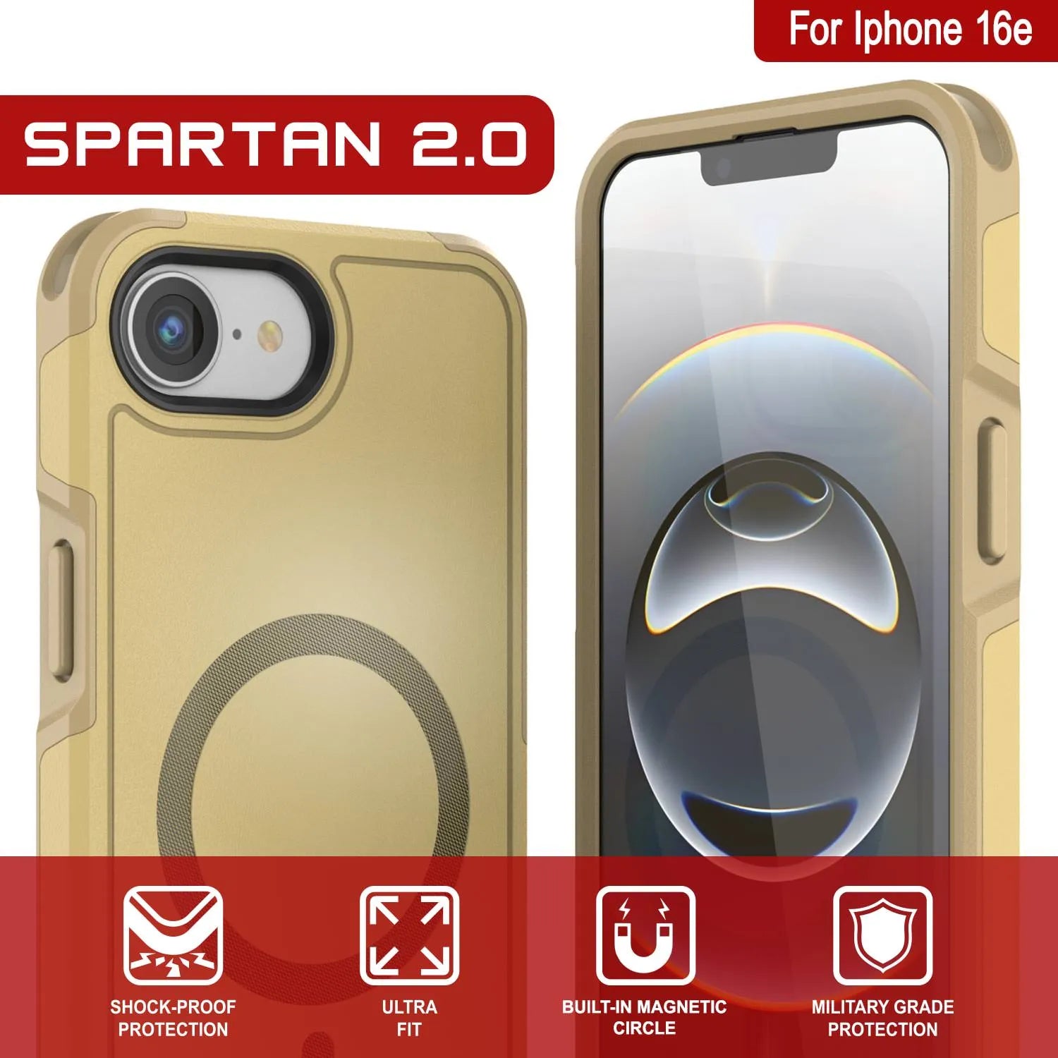 PunkCase iPhone 16e Case, [Spartan 2.0 Series] Clear Rugged Heavy Duty Cover W/Built in Screen Protector [yellow]