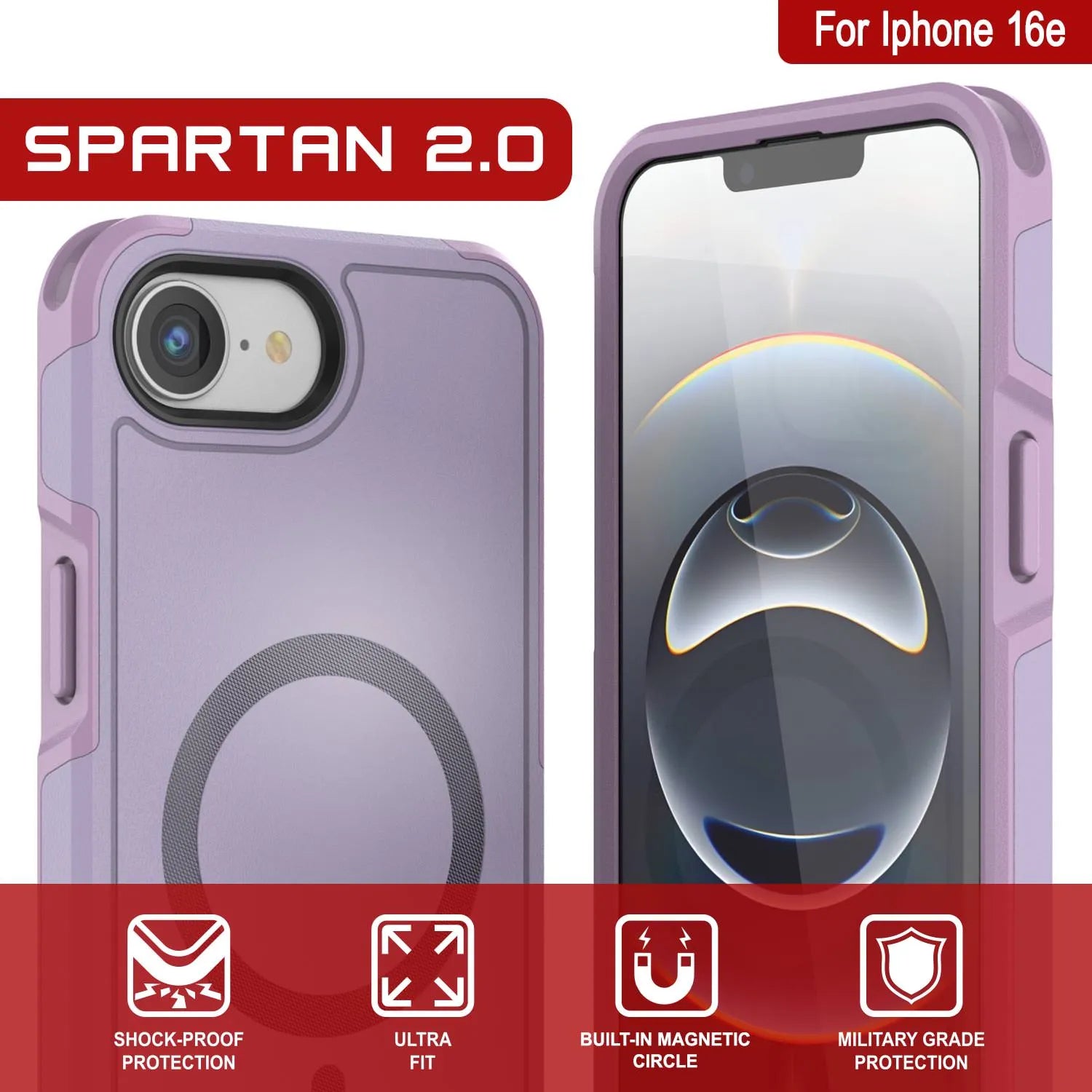 PunkCase iPhone 16e Case, [Spartan 2.0 Series] Clear Rugged Heavy Duty Cover W/Built in Screen Protector [lilac]