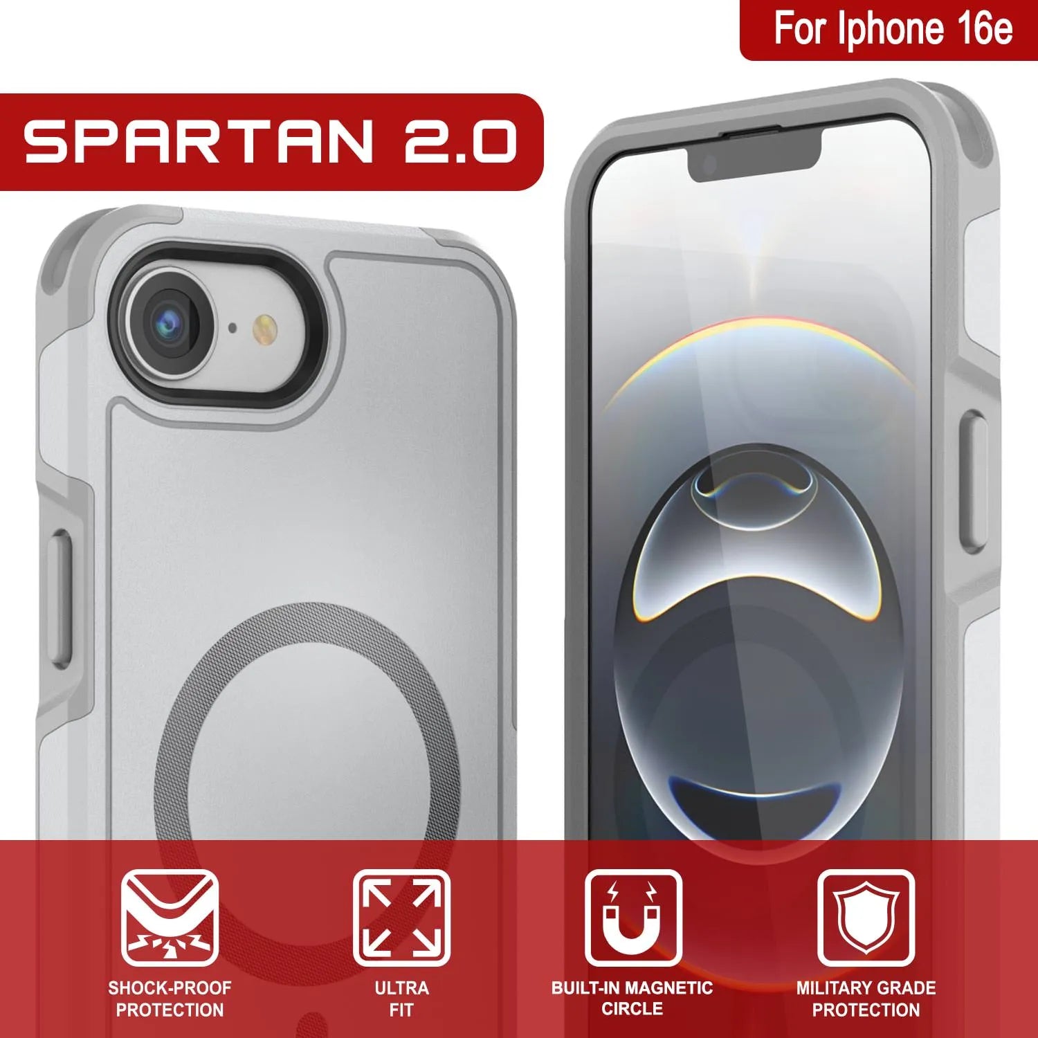 PunkCase iPhone 16e Case, [Spartan 2.0 Series] Clear Rugged Heavy Duty Cover W/Built in Screen Protector [white]