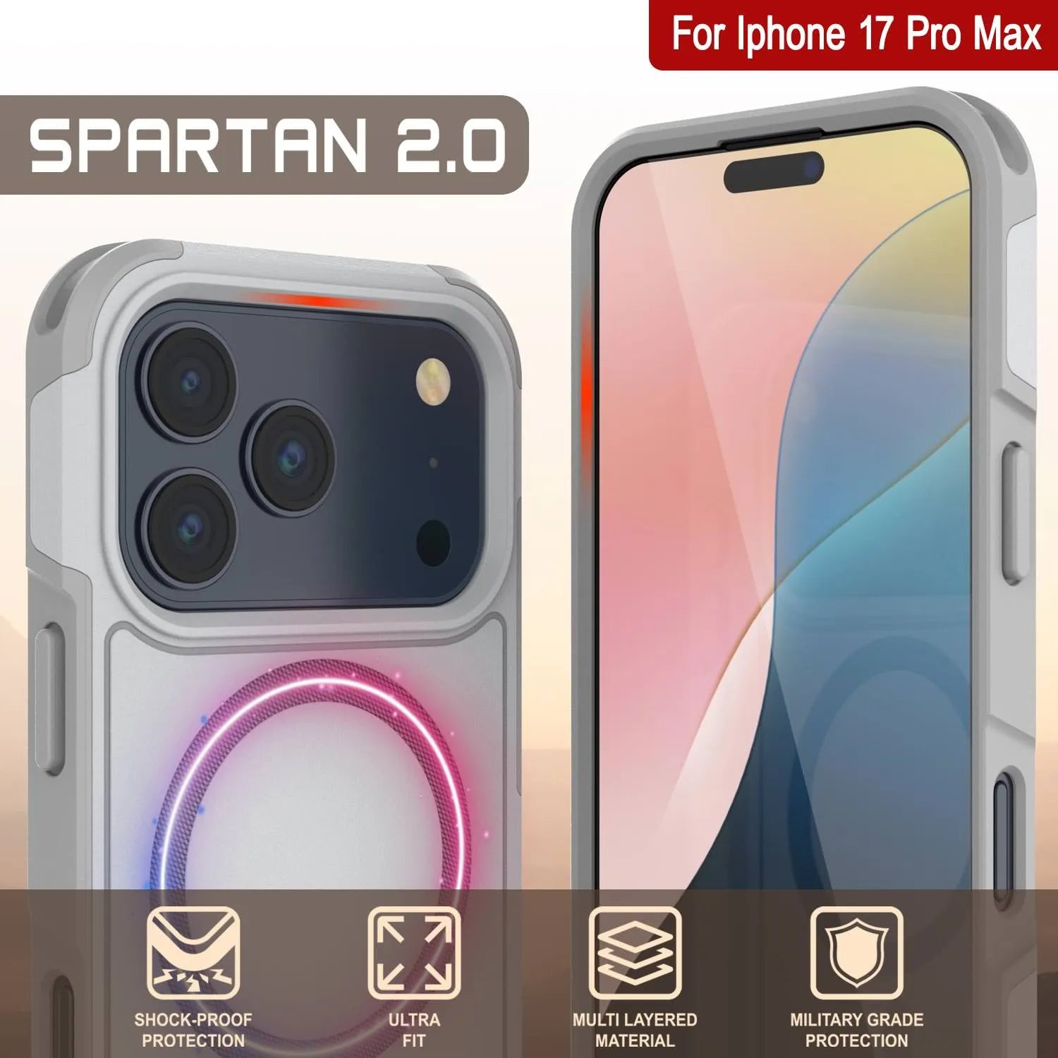 PunkCase iPhone 17 Pro Max Case, [Spartan 2.0 Series] Clear Rugged Heavy Duty Cover W/Built in Screen Protector [white]