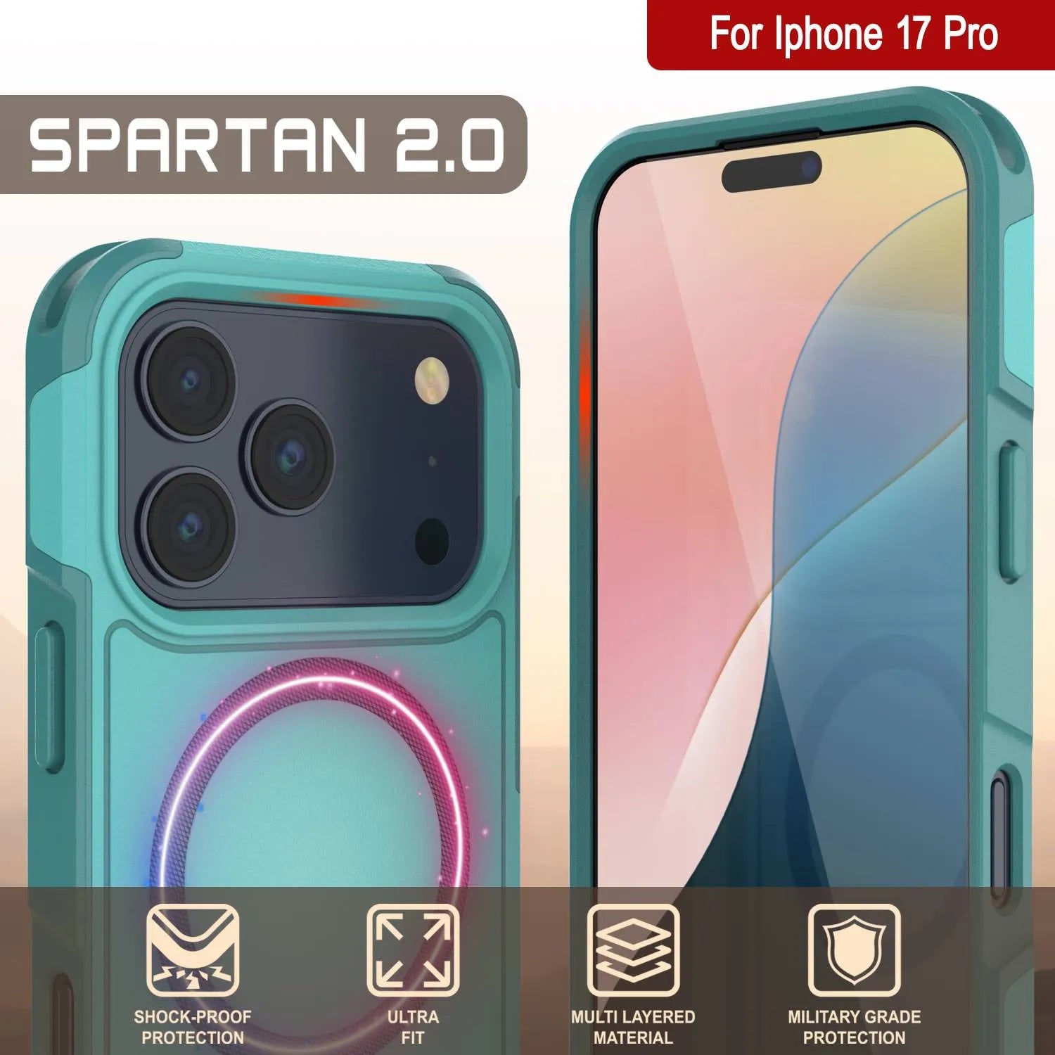 PunkCase iPhone 17 Pro Case, [Spartan 2.0 Series] Clear Rugged Heavy Duty Cover W/Built in Screen Protector [Blue]