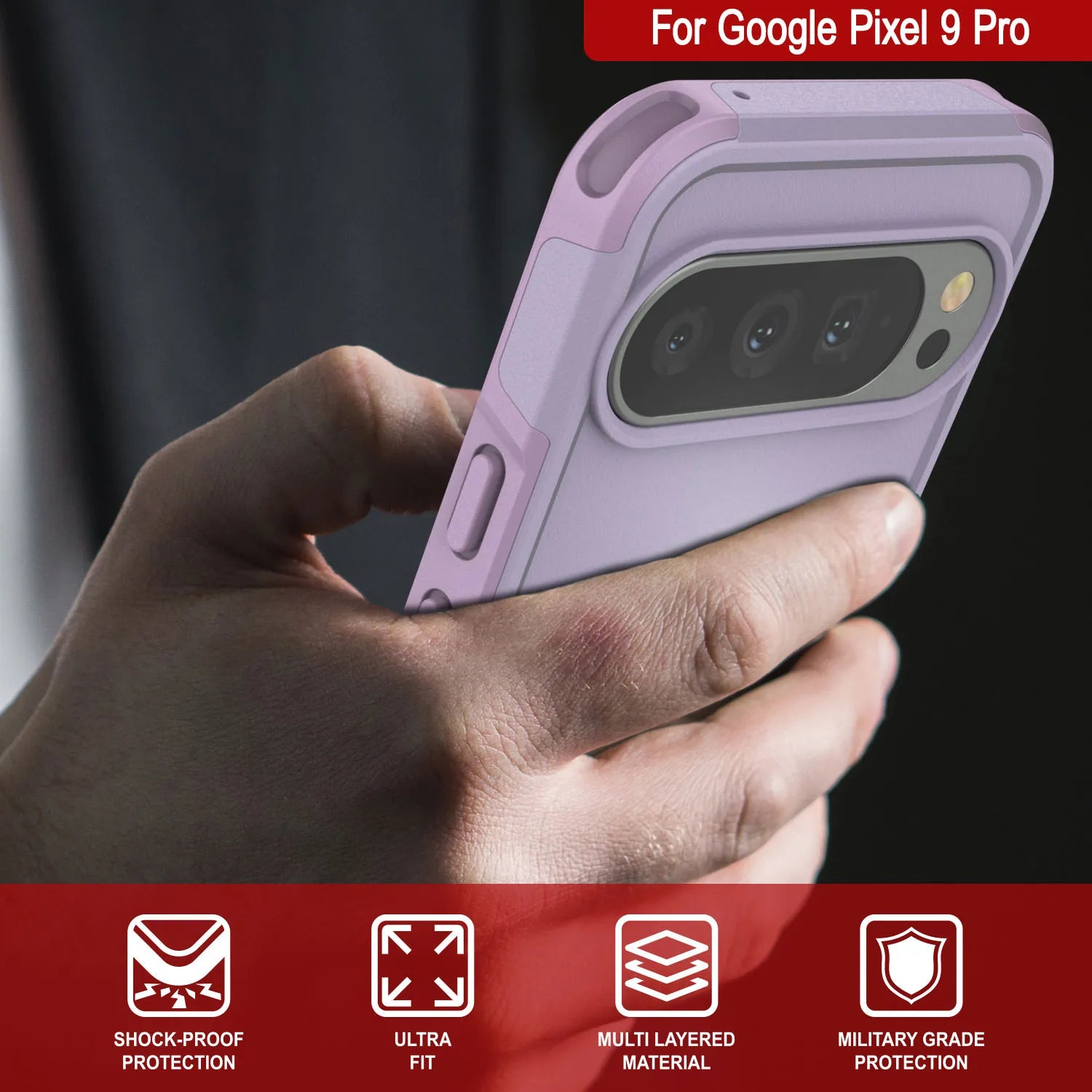 PunkCase Google Pixel 9 Pro Case, [Spartan 2.0 Series] Clear Rugged Heavy Duty Cover W/Built in Screen Protector [Lilac]