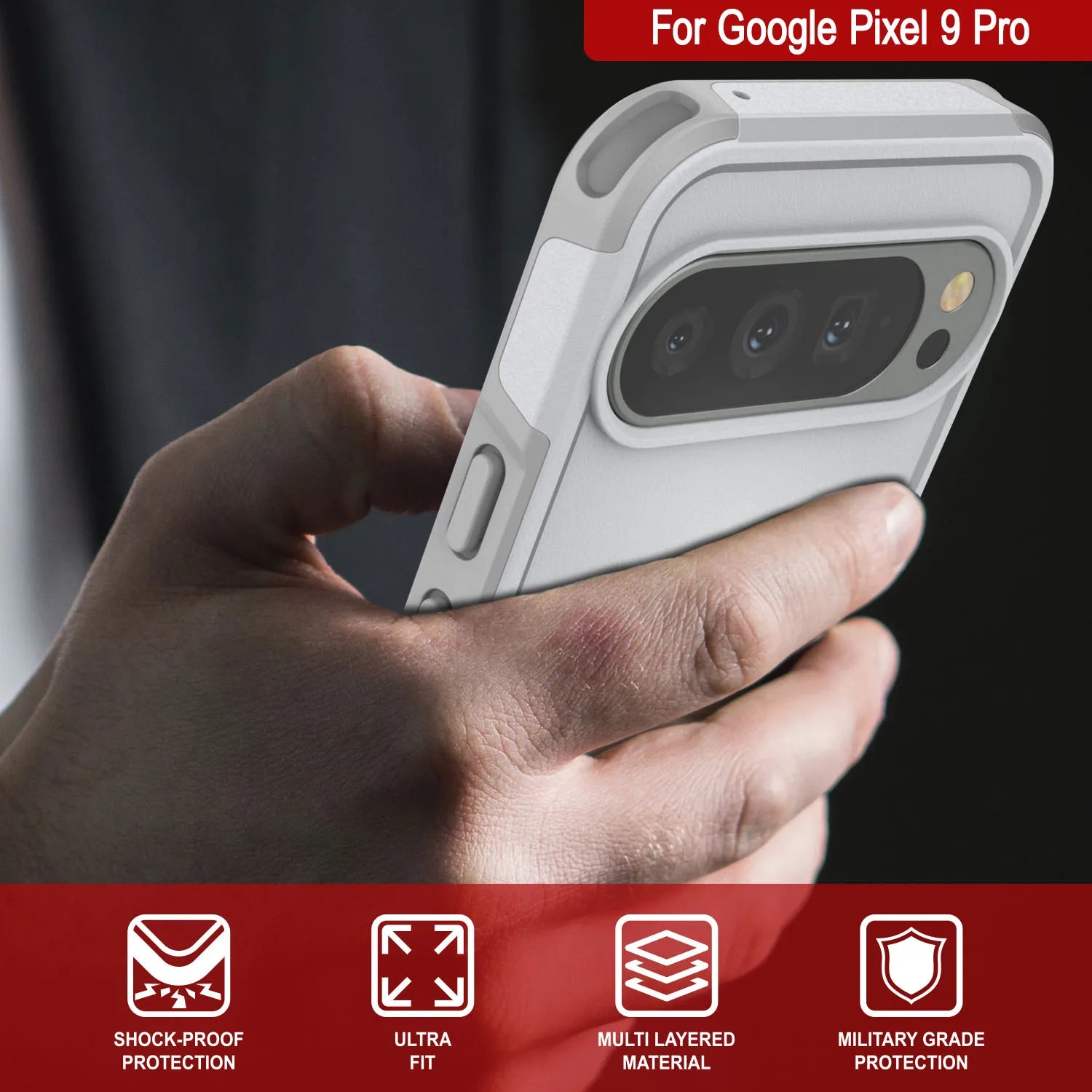 PunkCase Google Pixel 9 Pro Case, [Spartan 2.0 Series] Clear Rugged Heavy Duty Cover W/Built in Screen Protector [White]