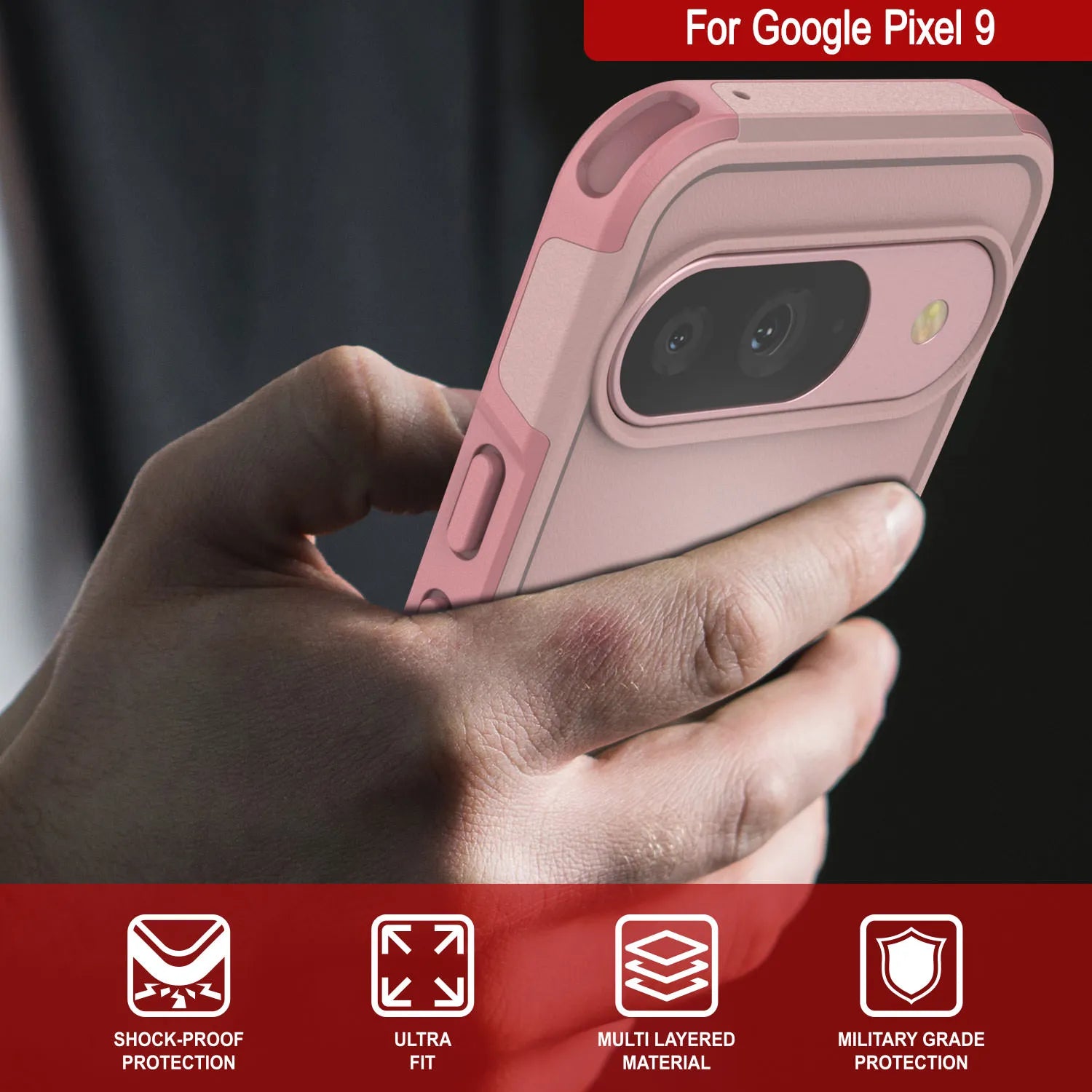 PunkCase Google Pixel 9 Case, [Spartan 2.0 Series] Clear Rugged Heavy Duty Cover W/Built in Screen Protector [Pink]