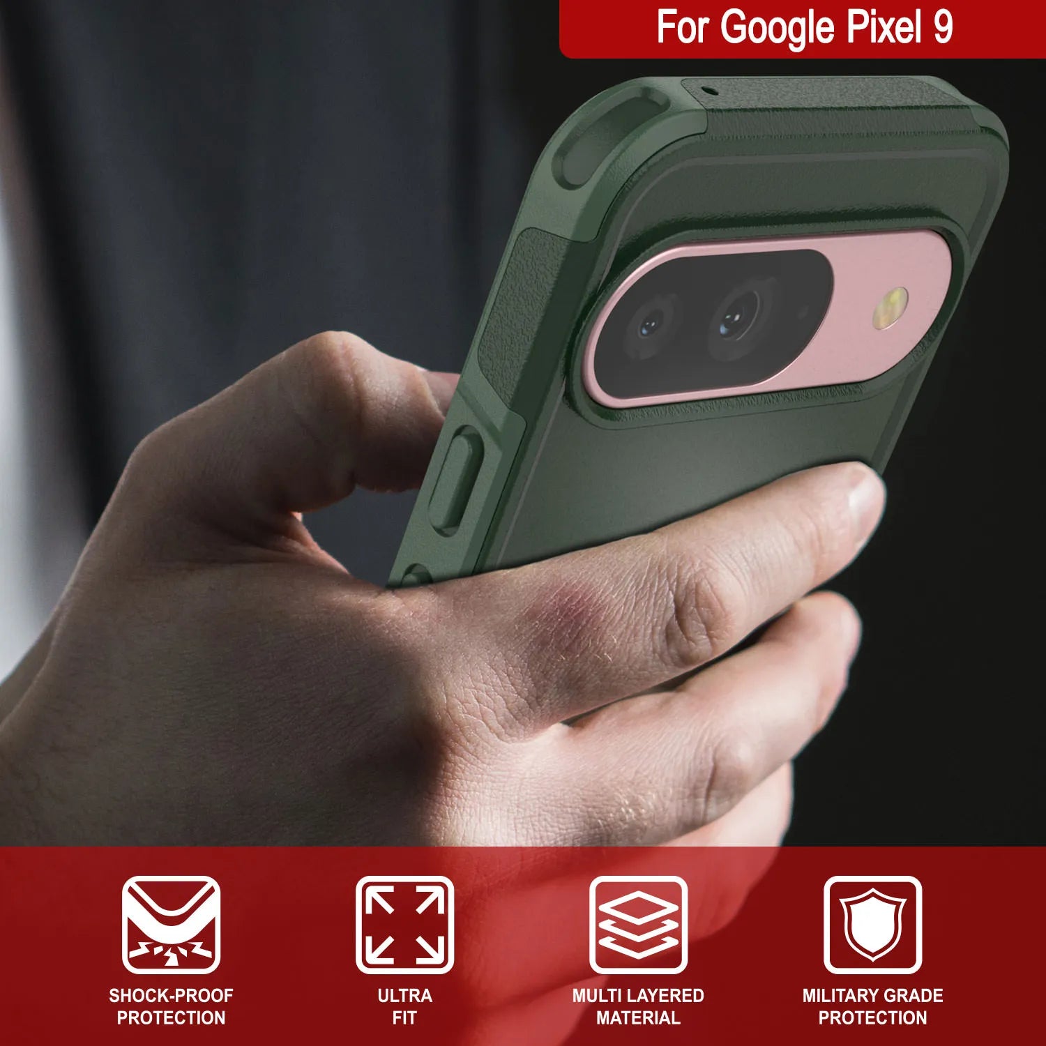 PunkCase Google Pixel 9 Case, [Spartan 2.0 Series] Clear Rugged Heavy Duty Cover W/Built in Screen Protector [Dark Green]