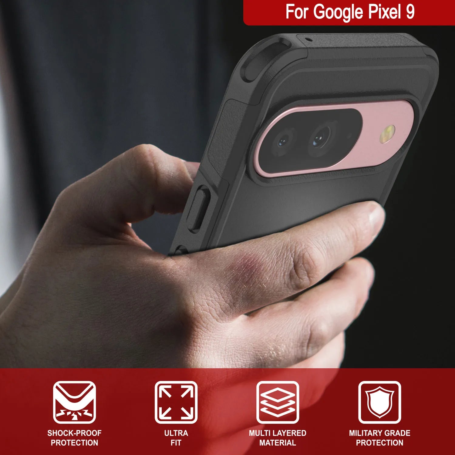PunkCase Google Pixel 9 Case, [Spartan 2.0 Series] Clear Rugged Heavy Duty Cover W/Built in Screen Protector [Black]