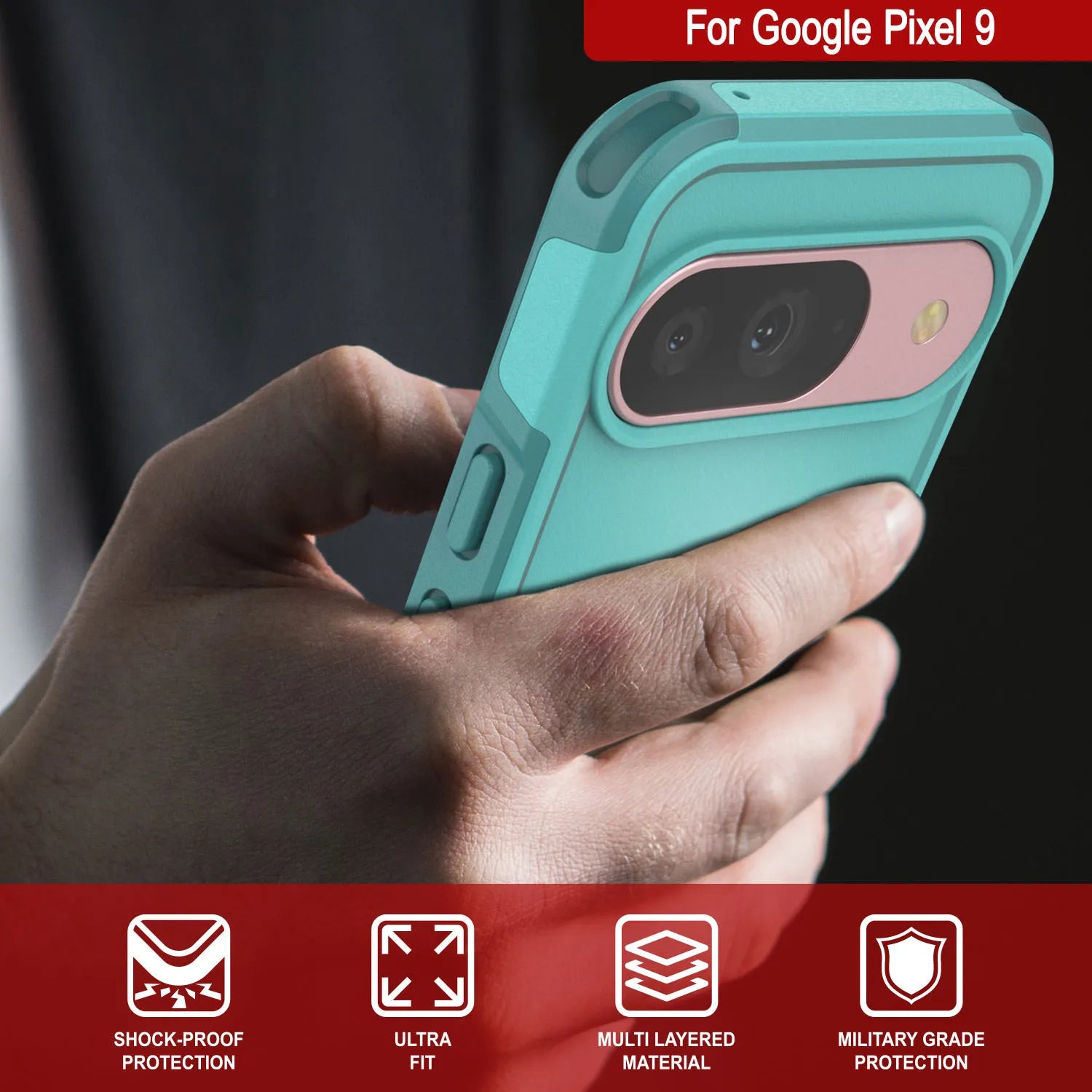 PunkCase Google Pixel 9 Case, [Spartan 2.0 Series] Clear Rugged Heavy Duty Cover W/Built in Screen Protector [Blue]
