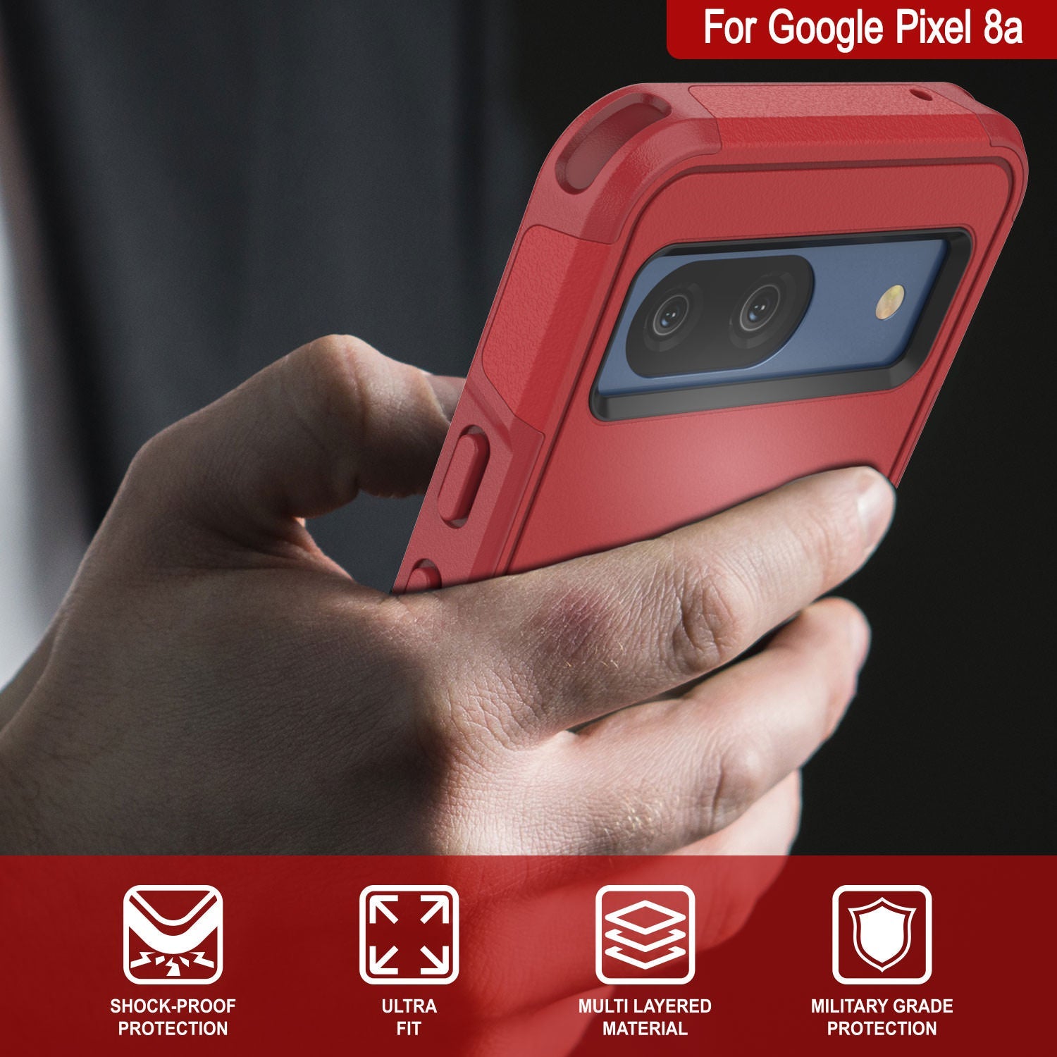 PunkCase Google Pixel 9 Pro Case, [Spartan 2.0 Series] Clear Rugged Heavy Duty Cover W/Built in Screen Protector [Red]