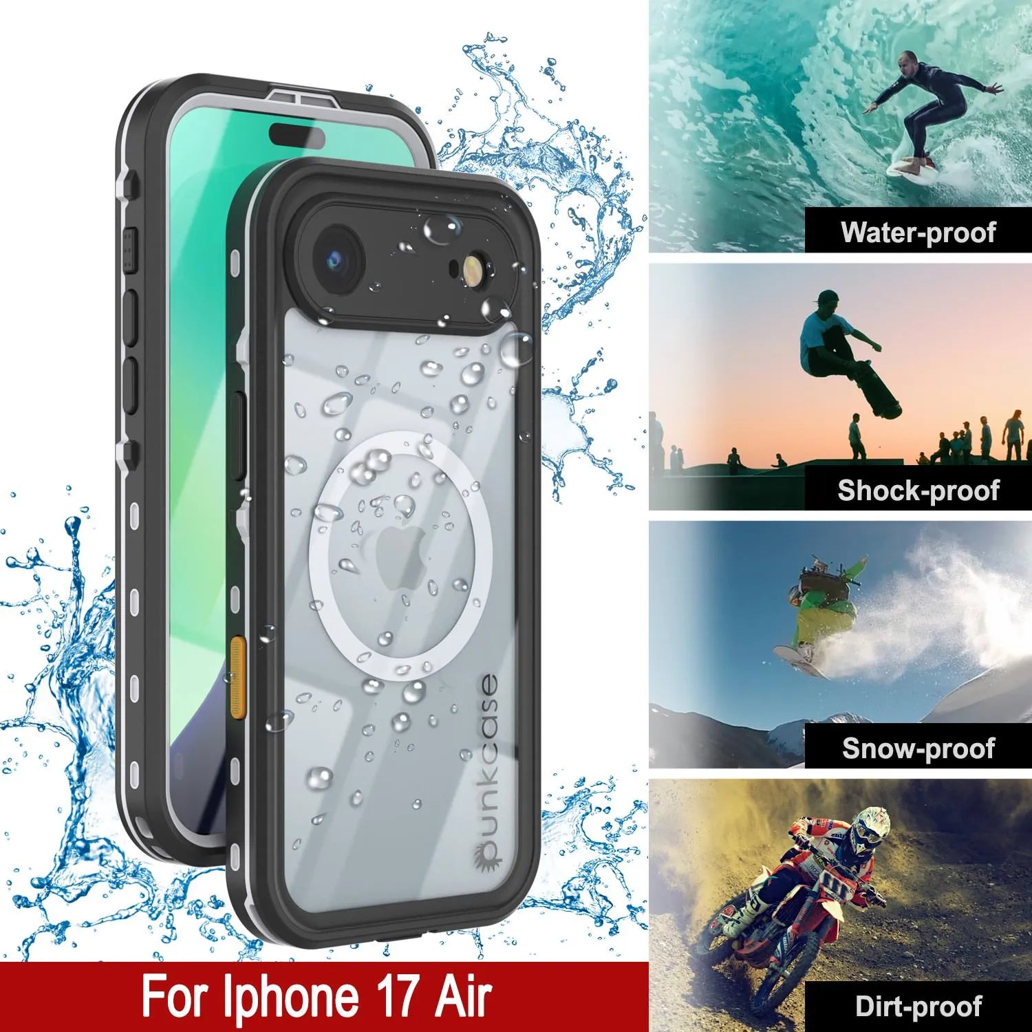 iPhone 17 Air Waterproof IP68 Case, Punkcase [Clear] [StudStar Series] [Slim Fit] [Dirtproof]