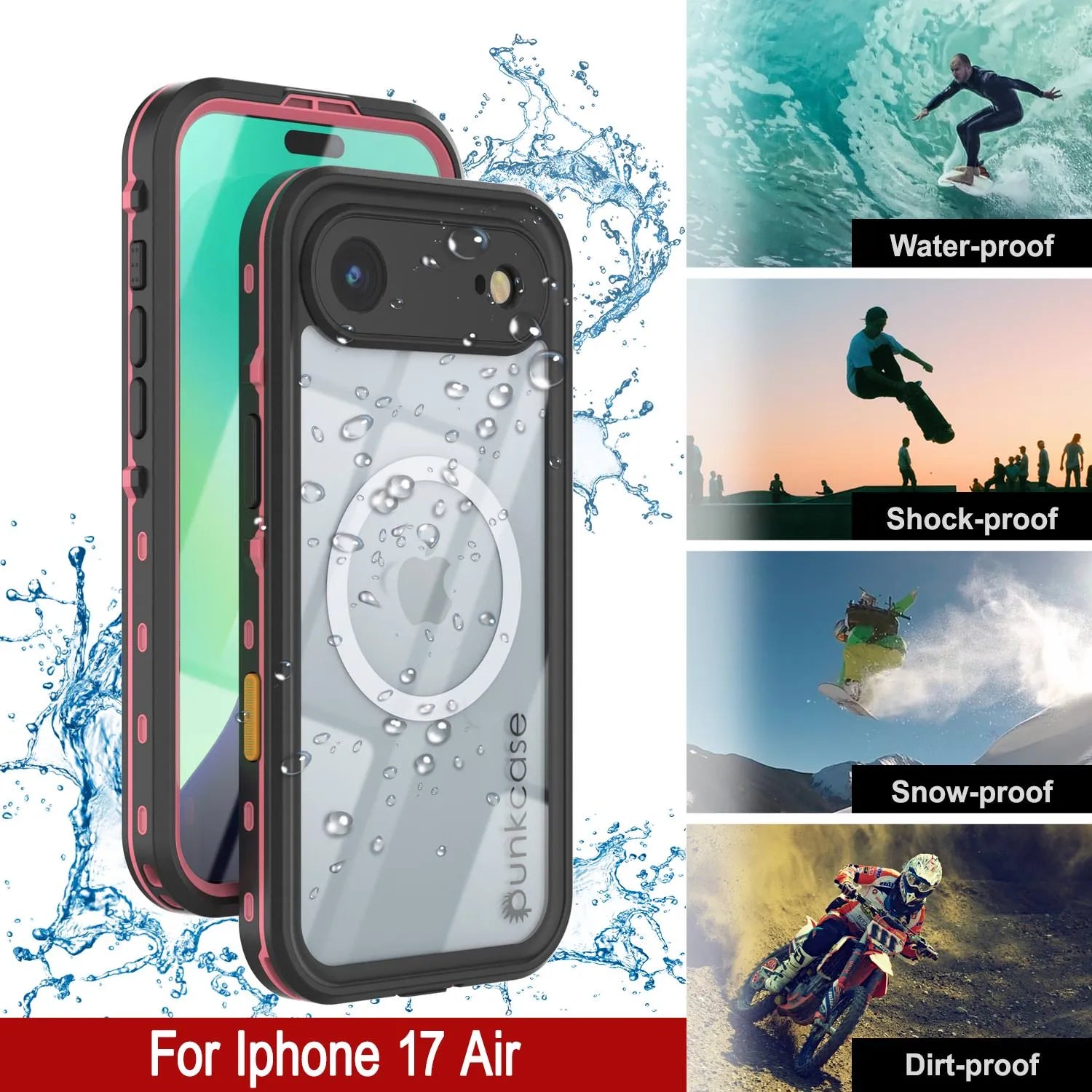 iPhone 17 Air Waterproof IP68 Case, Punkcase [Pink] [StudStar Series] [Slim Fit] [Dirtproof]