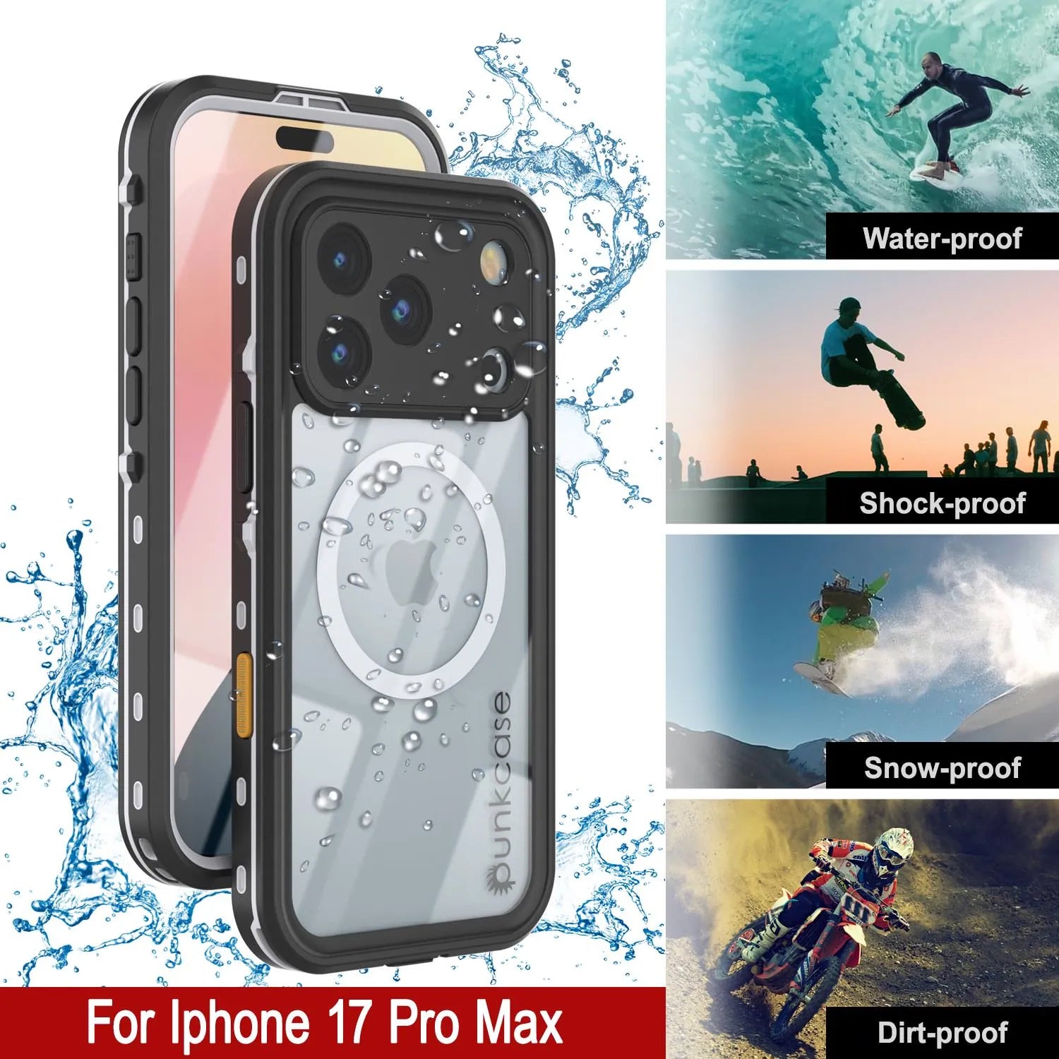 iPhone 17 Pro Max Waterproof IP68 Case, Punkcase [White] [StudStar Series] [Slim Fit] [Dirtproof]
