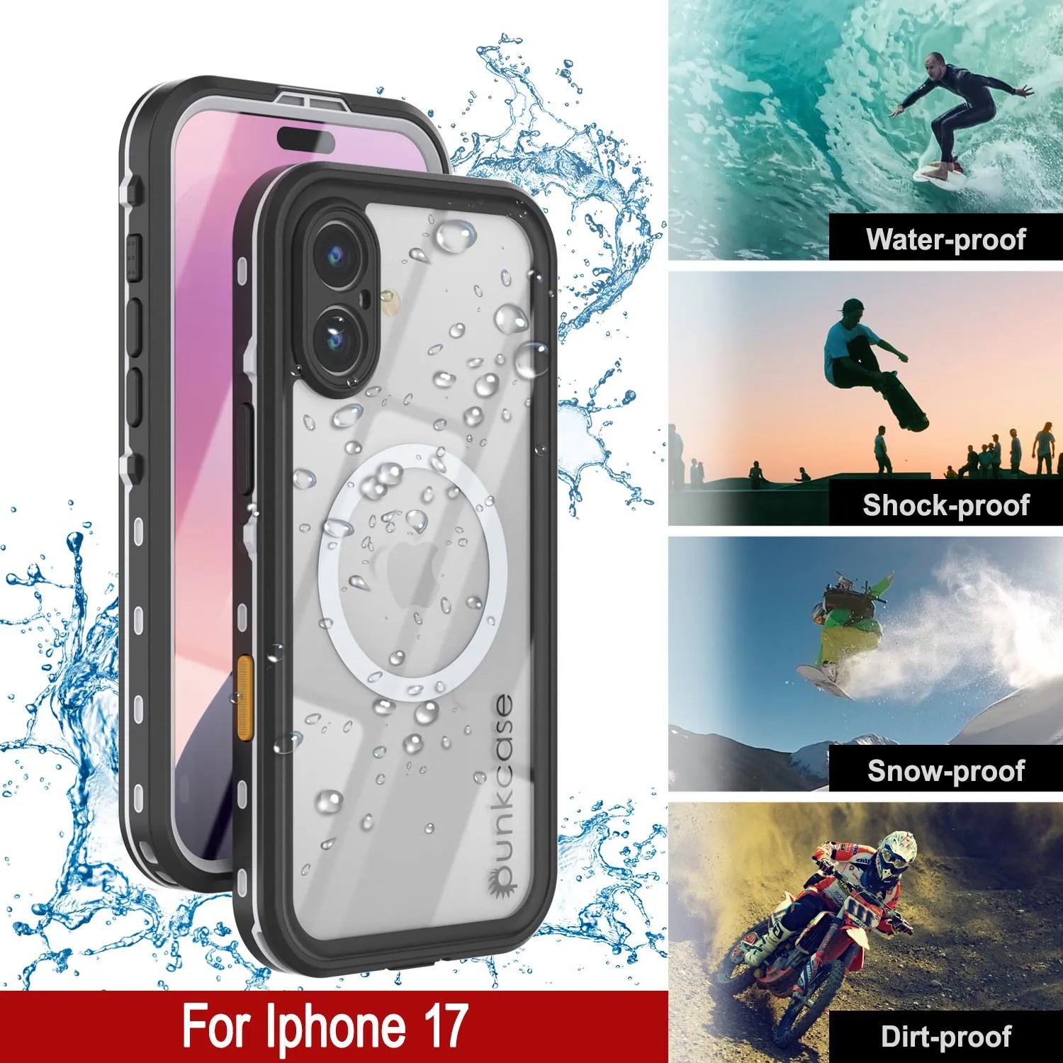 iPhone 17 Waterproof IP68 Case, Punkcase [Clear] [StudStar Series] [Slim Fit] [Dirtproof]