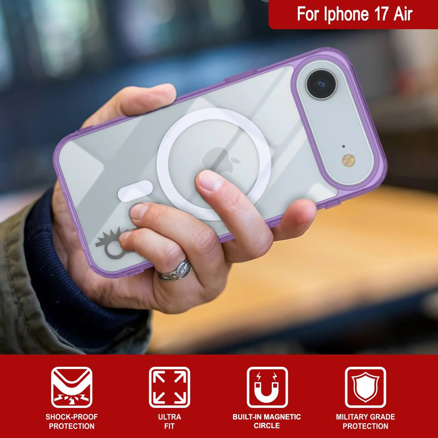 Punkcase iPhone 17 Air Magnetic Wireless Charging Case [ClearMag Series][Purple]