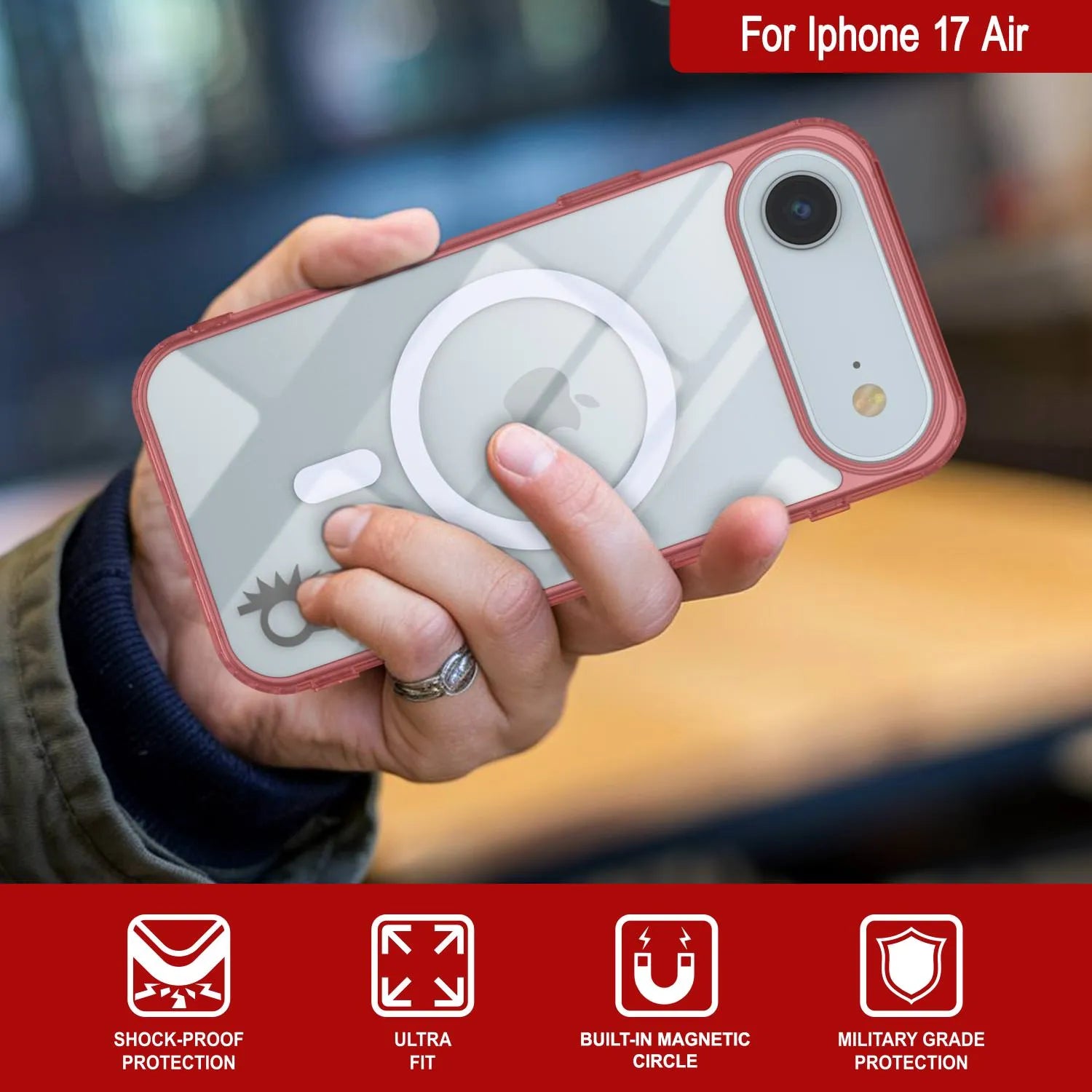 Punkcase iPhone 17 Air Magnetic Wireless Charging Case [ClearMag Series][Red]