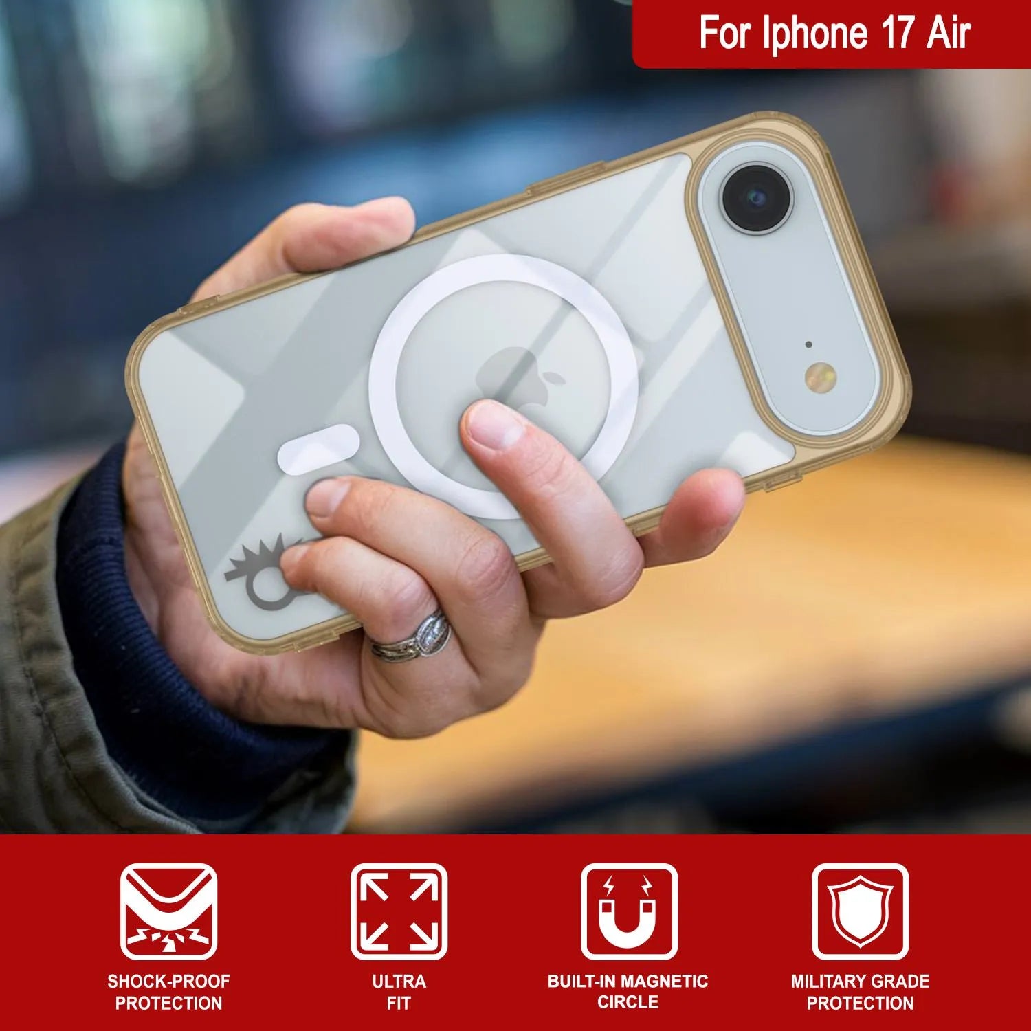 Punkcase iPhone 17 Air Magnetic Wireless Charging Case [ClearMag Series][Gold]