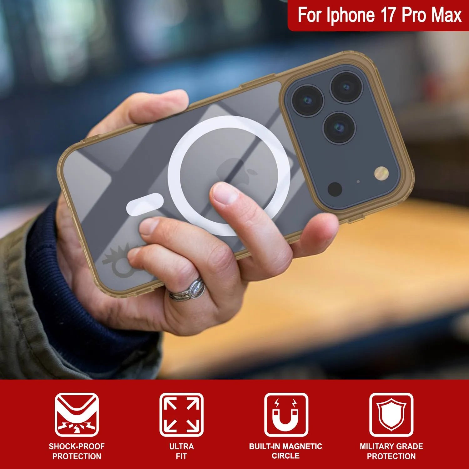 Punkcase iPhone 17 Pro Max Magnetic Wireless Charging Case [ClearMag Series][Gold]