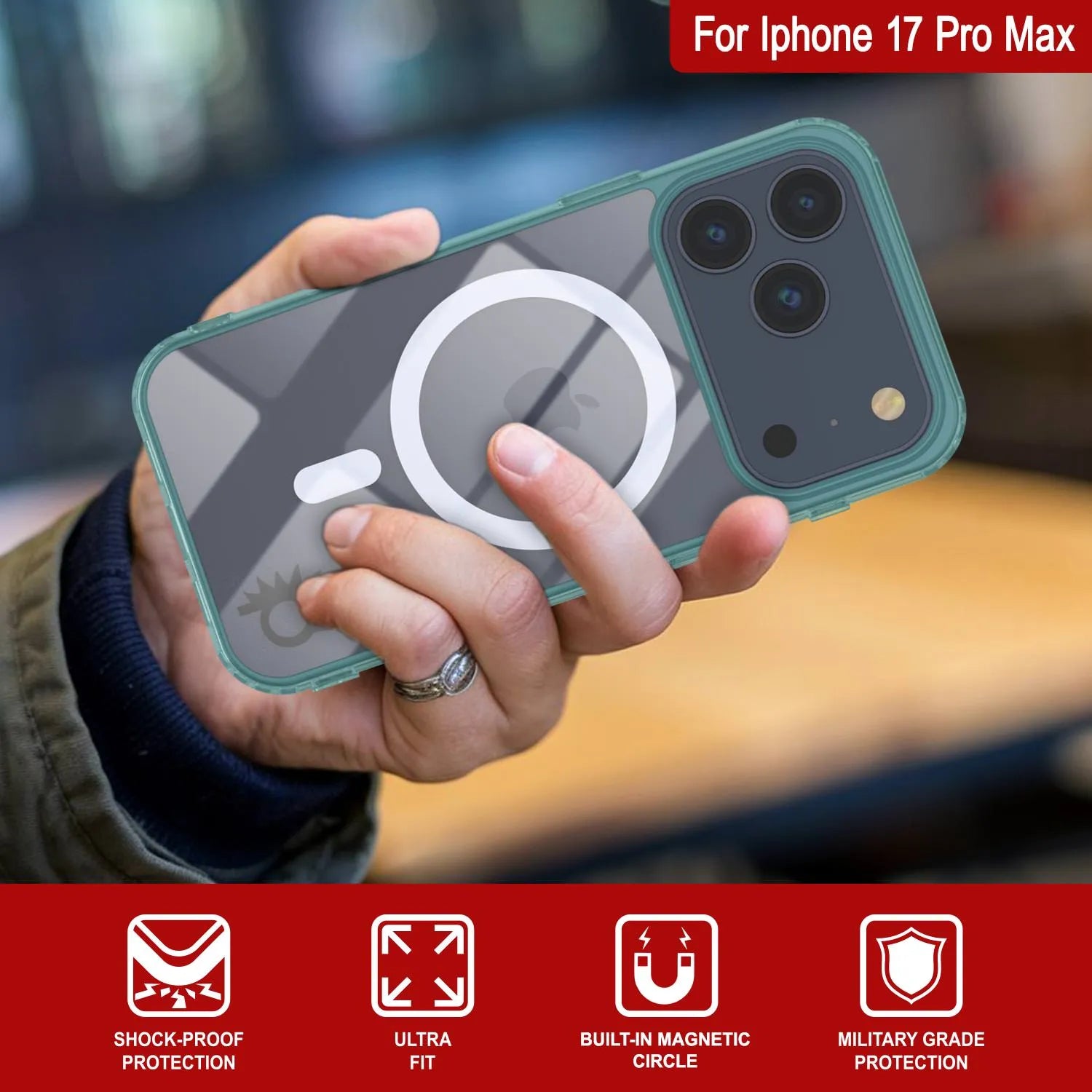 Punkcase iPhone 17 Pro Max Magnetic Wireless Charging Case [ClearMag Series][Teal]