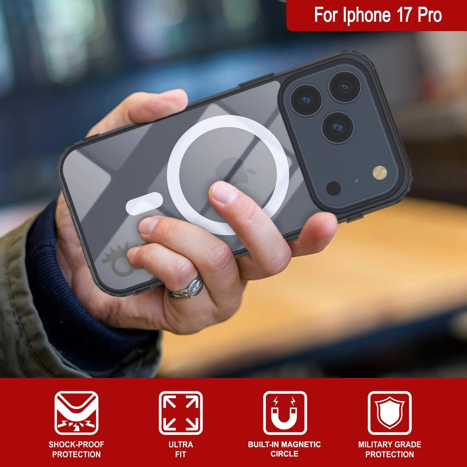 Punkcase iPhone 17 Pro Magnetic Wireless Charging Case [ClearMag Series][Black]