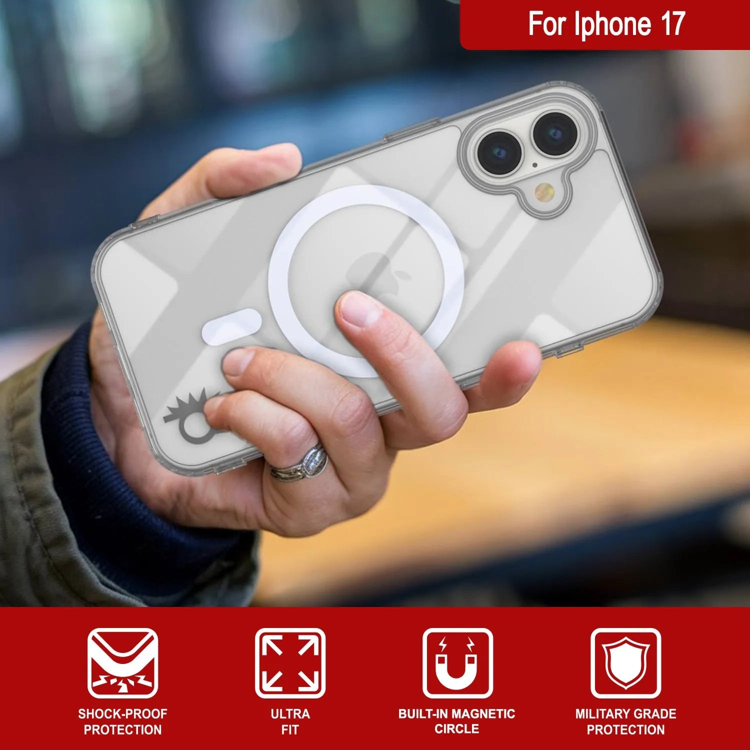 Punkcase iPhone 17 Magnetic Wireless Charging Case [ClearMag Series][Clear]