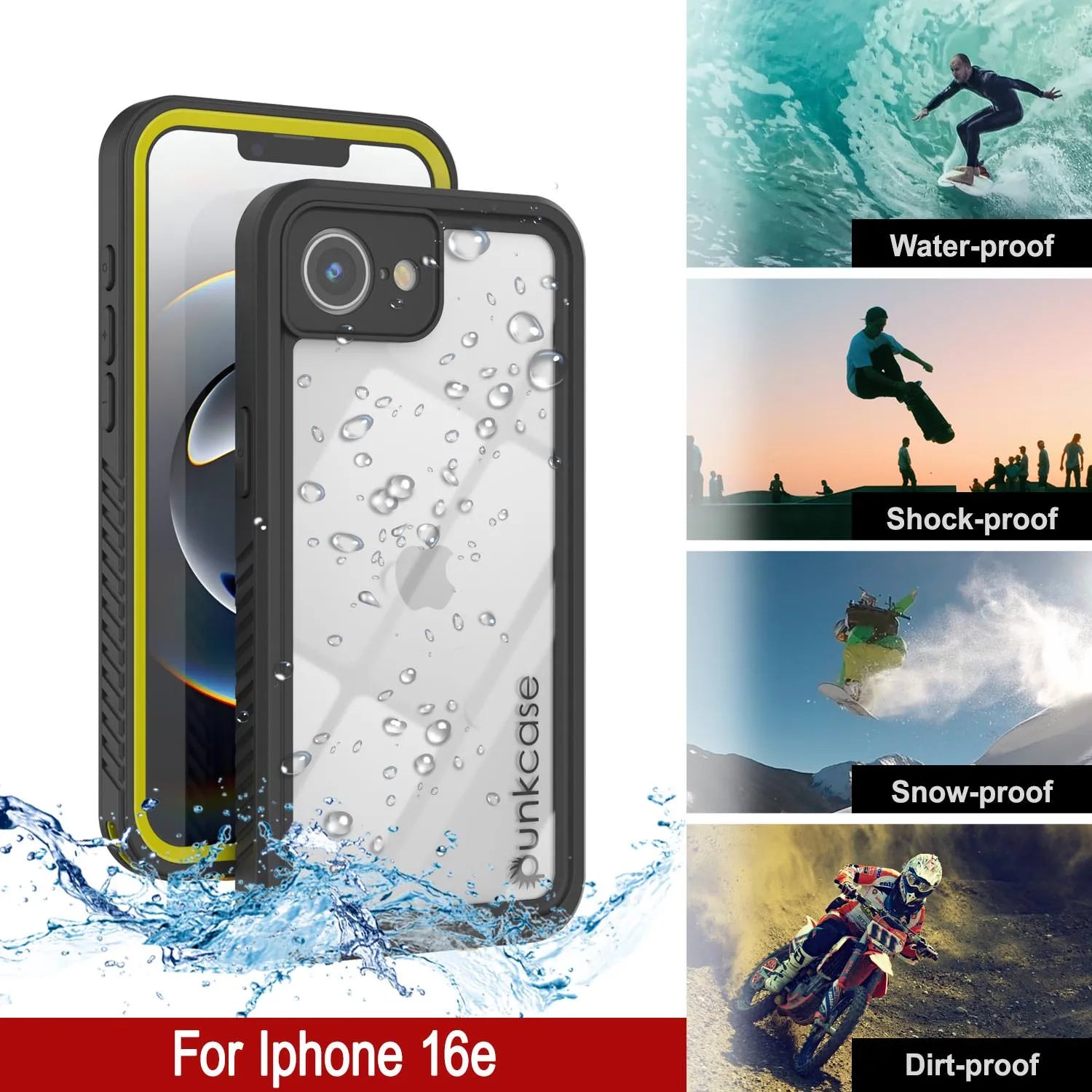 iPhone 16e Waterproof Case, Punkcase [Extreme Series] Armor Cover W/ Built In Screen Protector [Yellow]