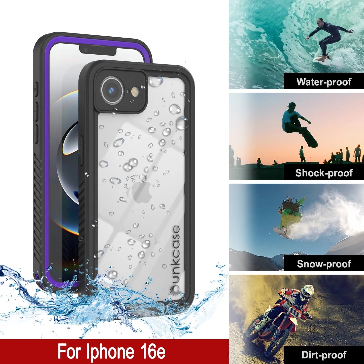 iPhone 16e Waterproof Case, Punkcase [Extreme Series] Armor Cover W/ Built In Screen Protector [Purple]