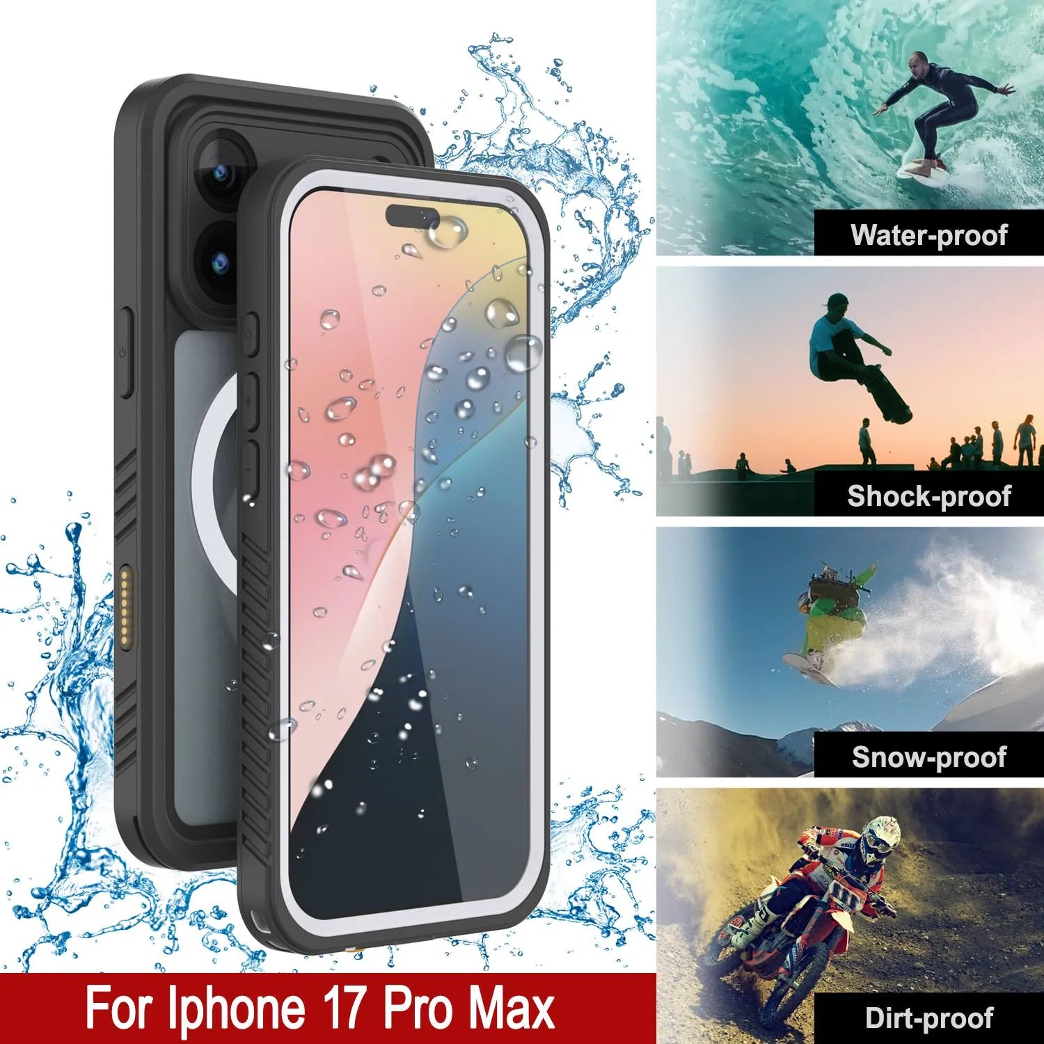 iPhone 17 Pro Max Waterproof Case, Punkcase [Extreme Series] Armor Cover W/ Built In Screen Protector [White]