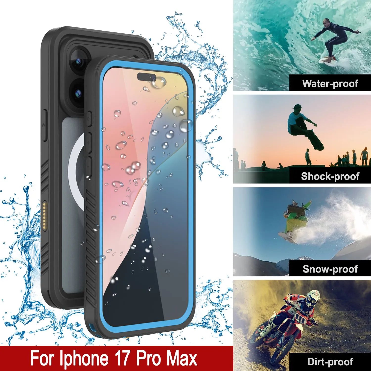 iPhone 17 Pro Max Waterproof Case, Punkcase [Extreme Mag Series] Armor Cover W/ Built In Screen Protector [Blue]
