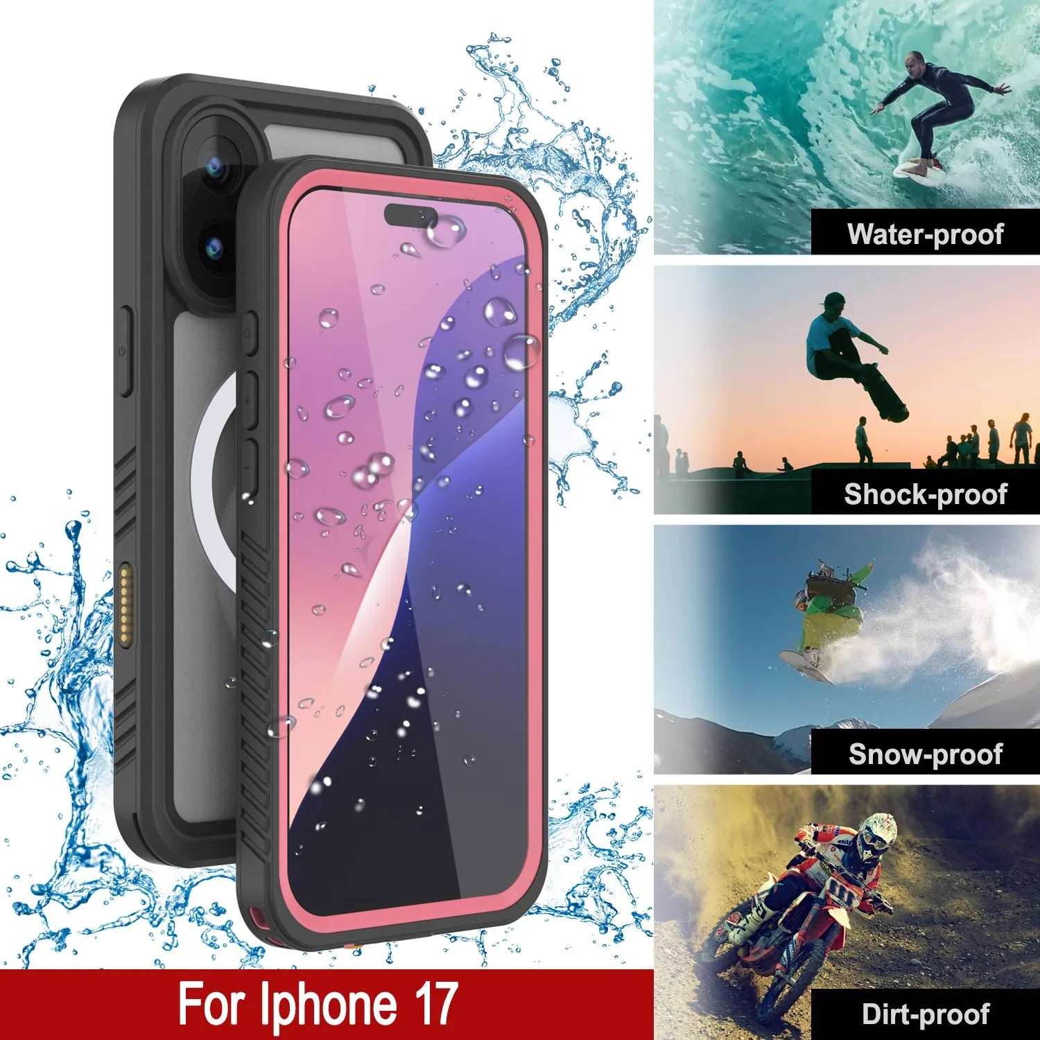 iPhone 17 Waterproof Case, Punkcase [Extreme Series] Armor Cover W/ Built In Screen Protector [Pink]