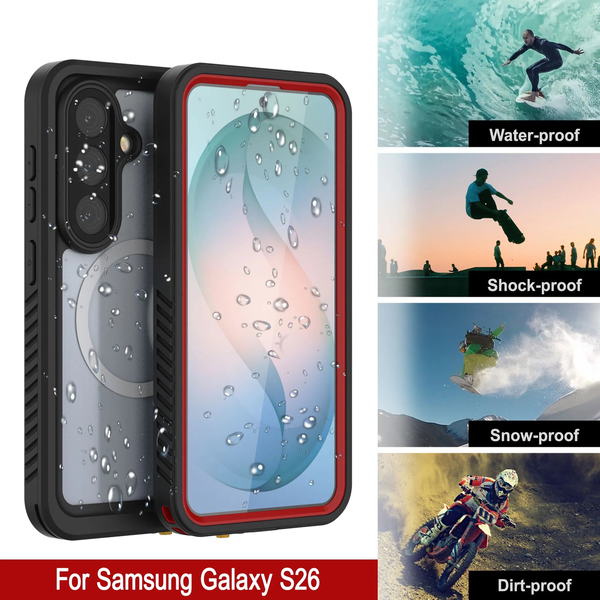 Galaxy S26 Waterproof Case, Punkcase [Extreme Mag Series] Armor Cover W/ Built In Screen Protector [Red]