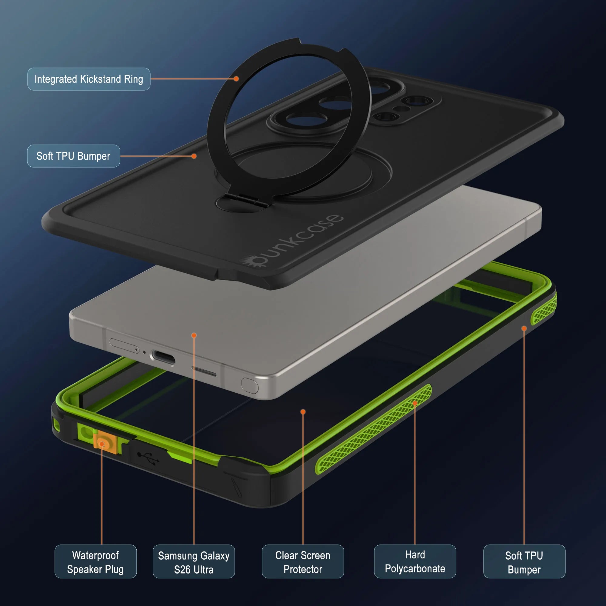 Galaxy S26 Ultra Waterproof Case [Kickstud 2.0 Series] Protective IP68 Cover W/Screen Protector & Kickstand [Green]