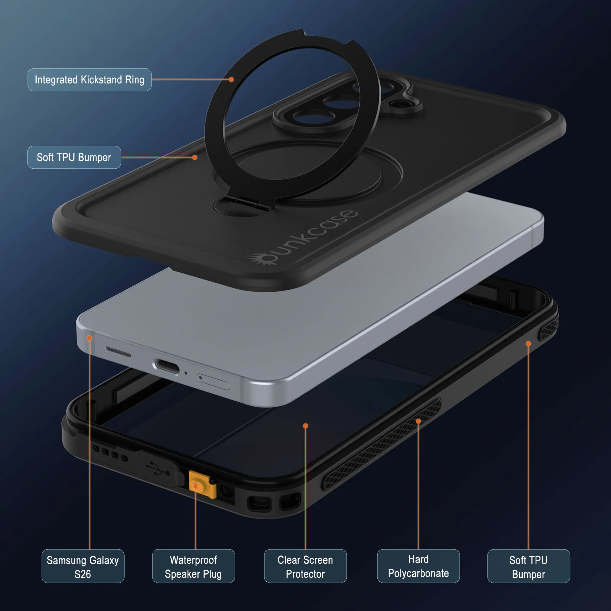 Galaxy S26 Waterproof Case [Kickstud 2.0 Series] Protective IP68 Cover W/Screen Protector & Kickstand [Black]