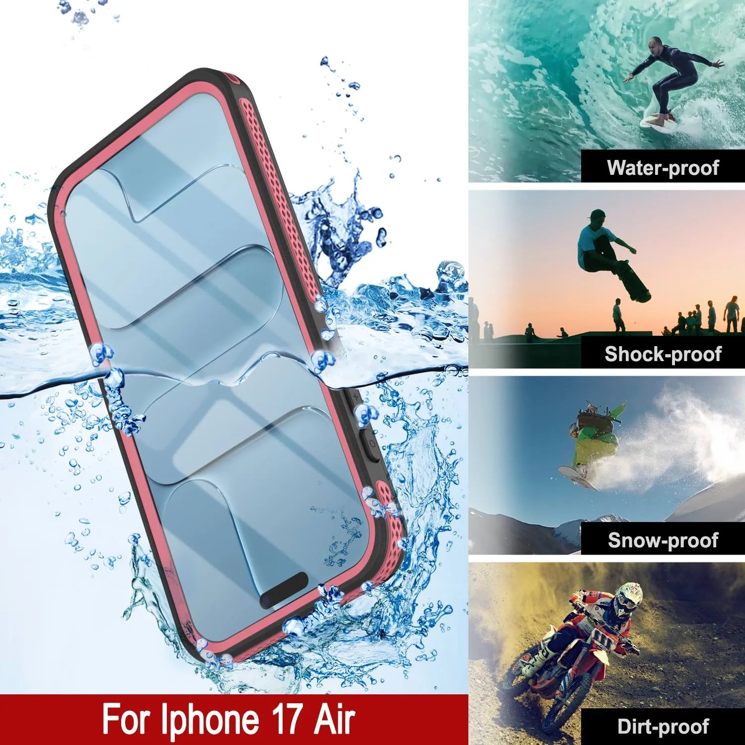 iPhone 17 Air Waterproof Case [Kickstud 2.0 Series] Protective IP68 Cover W/Screen Protector & Kickstand [Pink]
