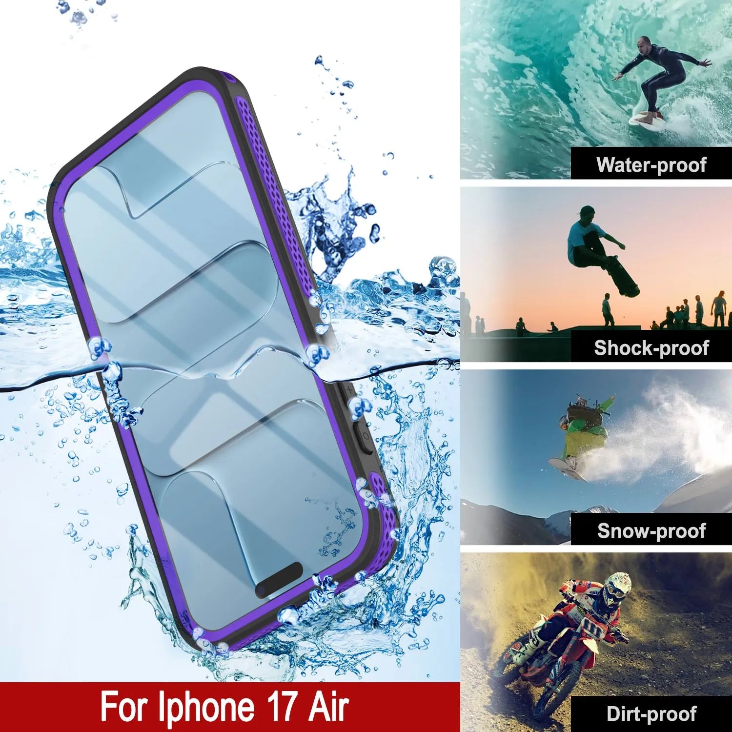iPhone 17 Air Waterproof Case [Kickstud 2.0 Series] Protective IP68 Cover W/Screen Protector & Kickstand [Purple]