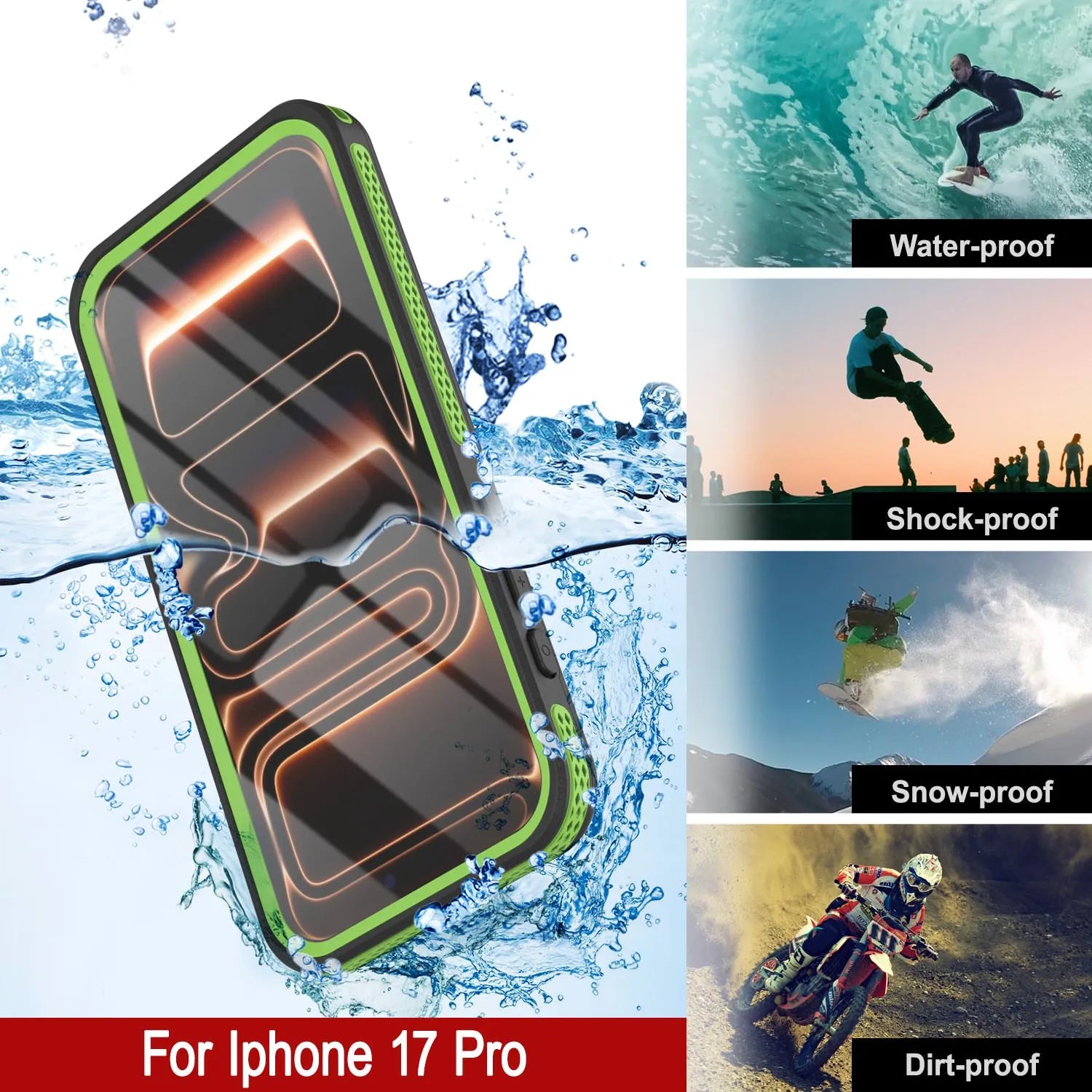 iPhone 17 pro Waterproof Case [Kickstud 2.0 Series] Protective IP68 Cover W/Screen Protector & Kickstand [Green]