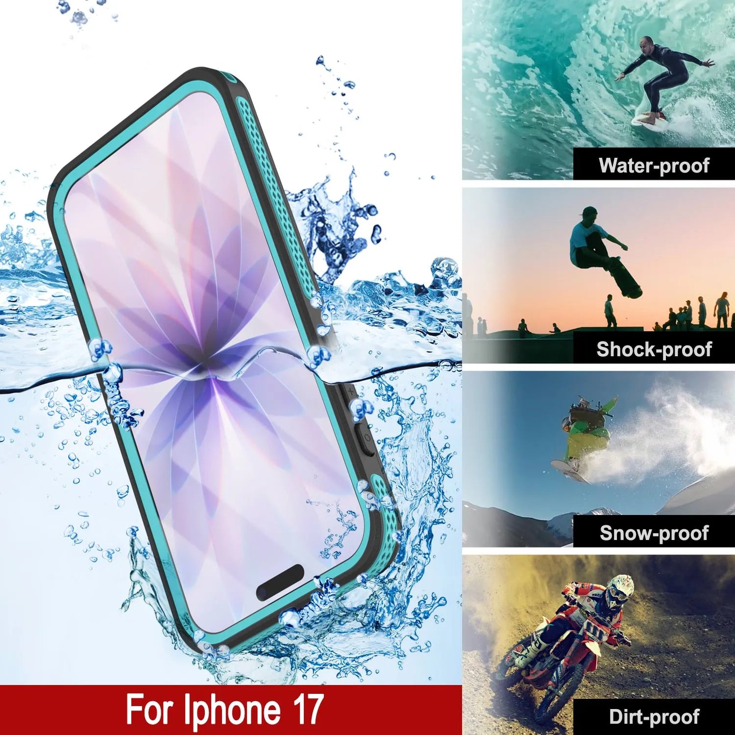 iPhone 17 Waterproof Case [Kickstud 2.0 Series] Protective IP68 Cover W/Screen Protector & Kickstand [Teal]