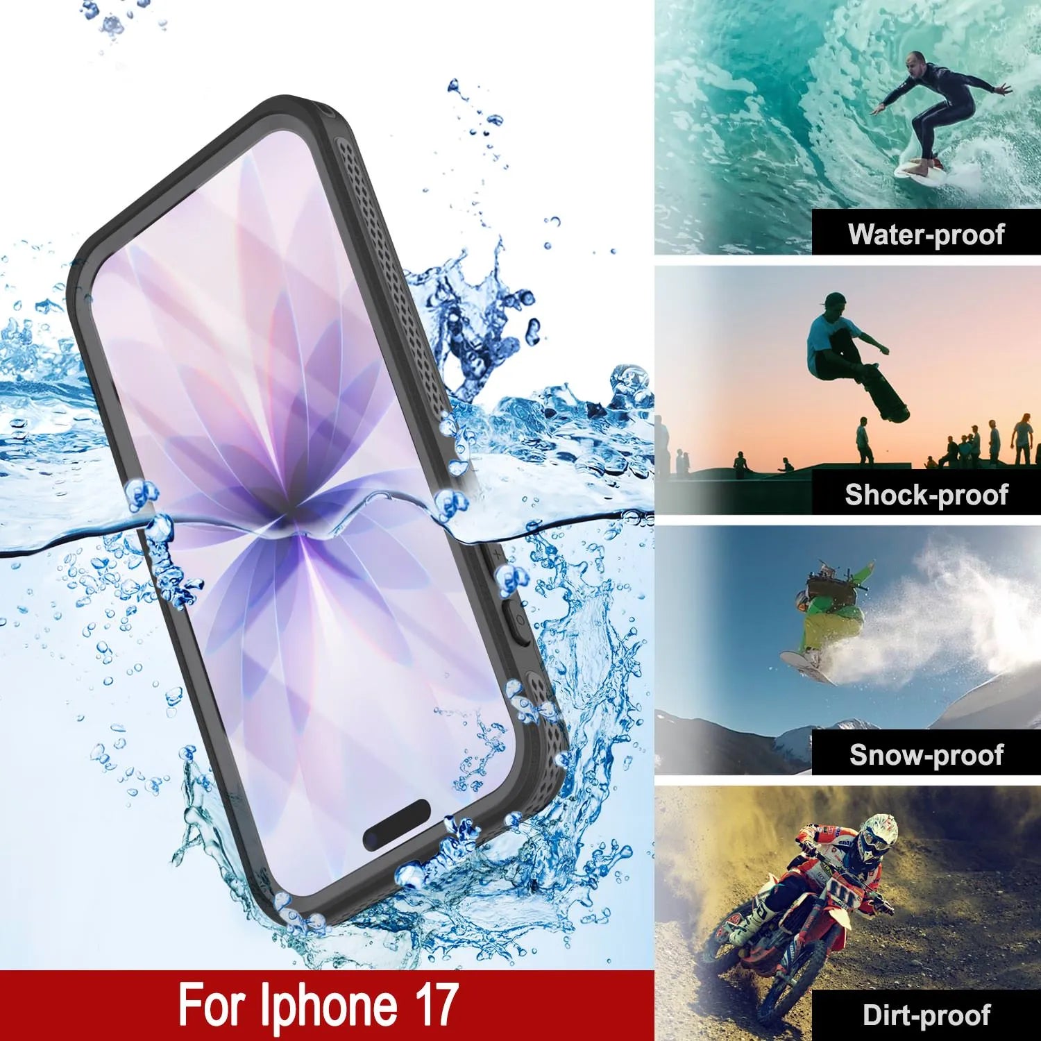 iPhone 17 Waterproof Case [Kickstud 2.0 Series] Protective IP68 Cover W/Screen Protector & Kickstand [Grey]