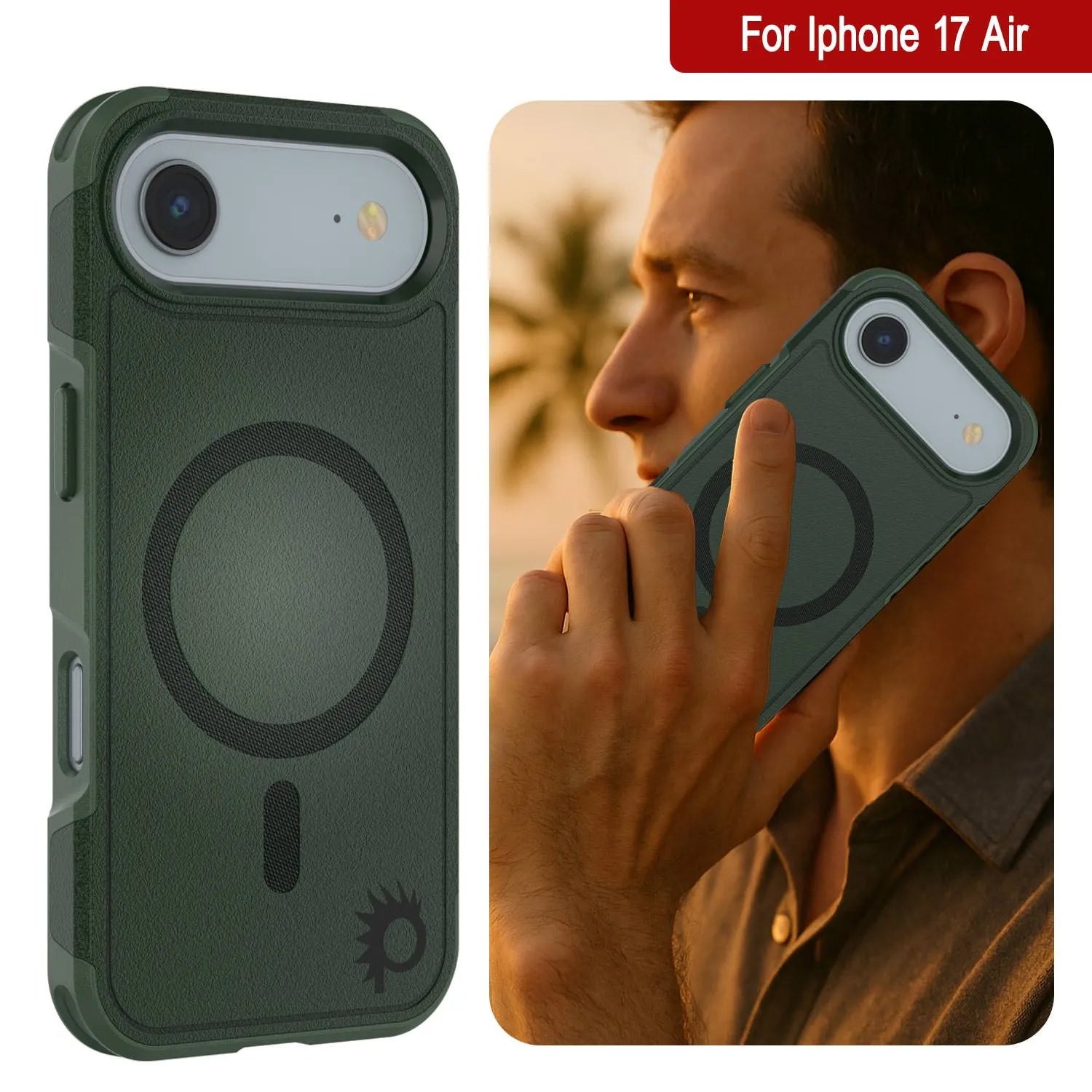 PunkCase iPhone 17 Air Case, [Spartan 2.0 Series] Clear Rugged Heavy Duty Cover W/Built in Screen Protector [dark green]