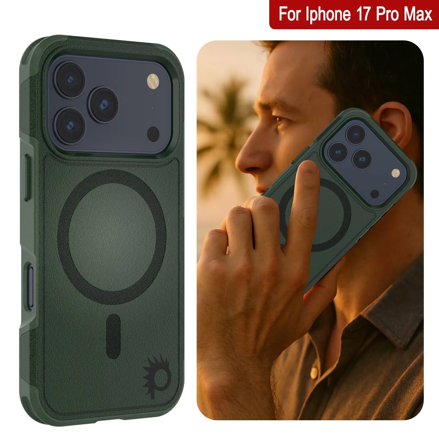 PunkCase iPhone 17 Pro Max Case, [Spartan 2.0 Series] Clear Rugged Heavy Duty Cover W/Built in Screen Protector [dark green]